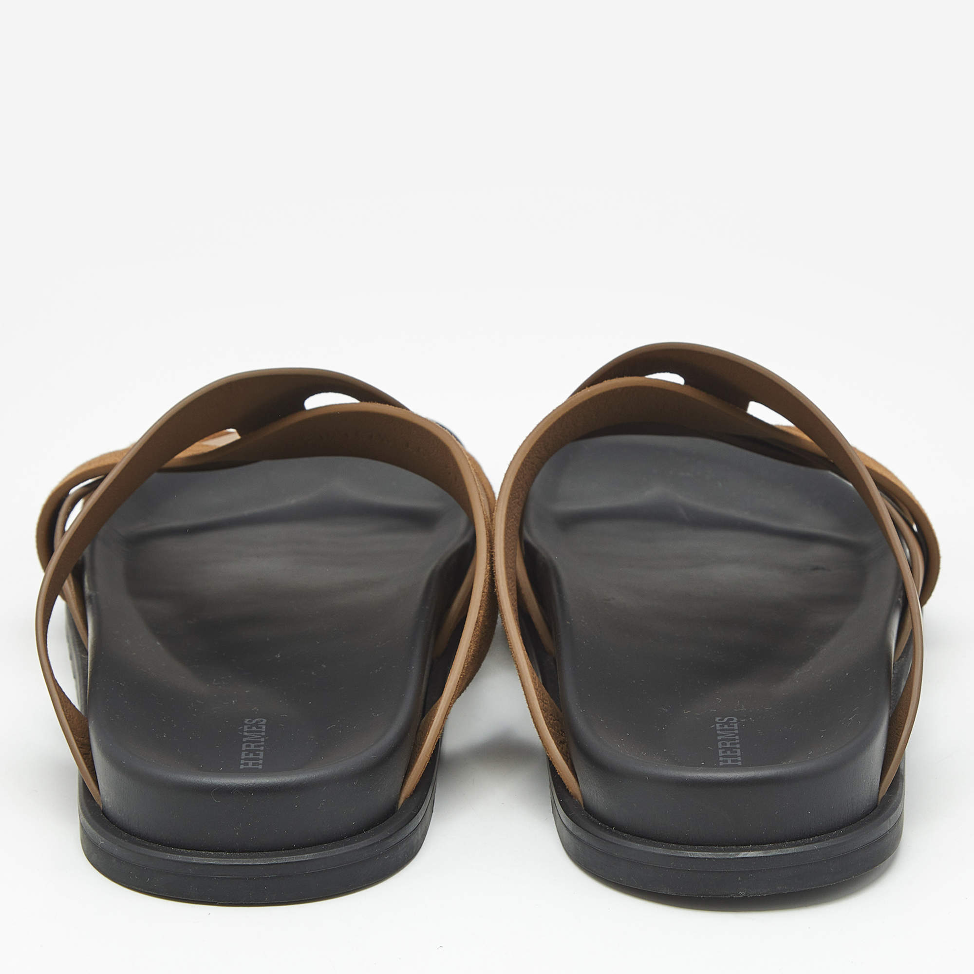Pre Owned Hermes Brown Leather and Suede Kazimir Sandals Size 46