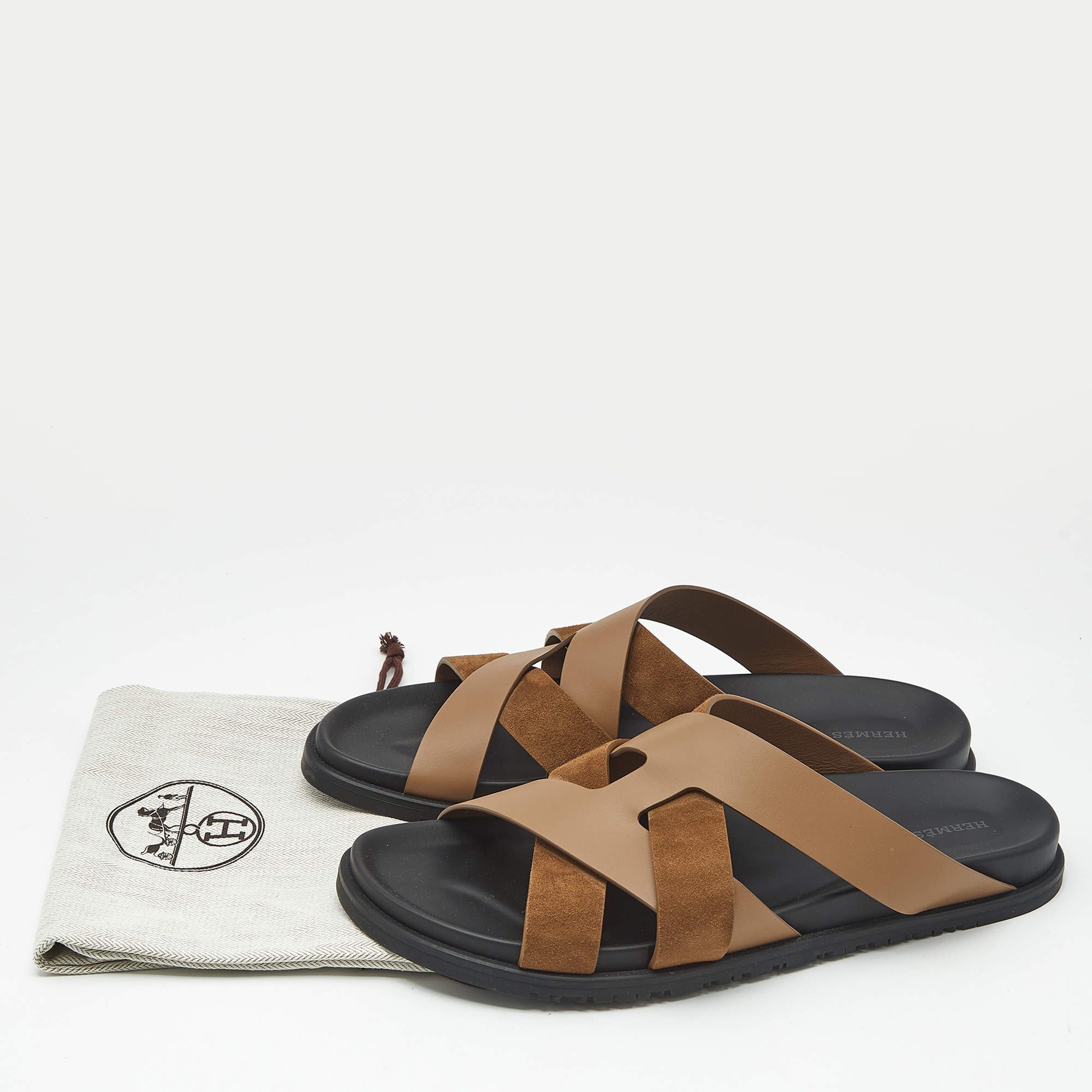 Pre Owned Hermes Brown Leather and Suede Kazimir Sandals Size 46