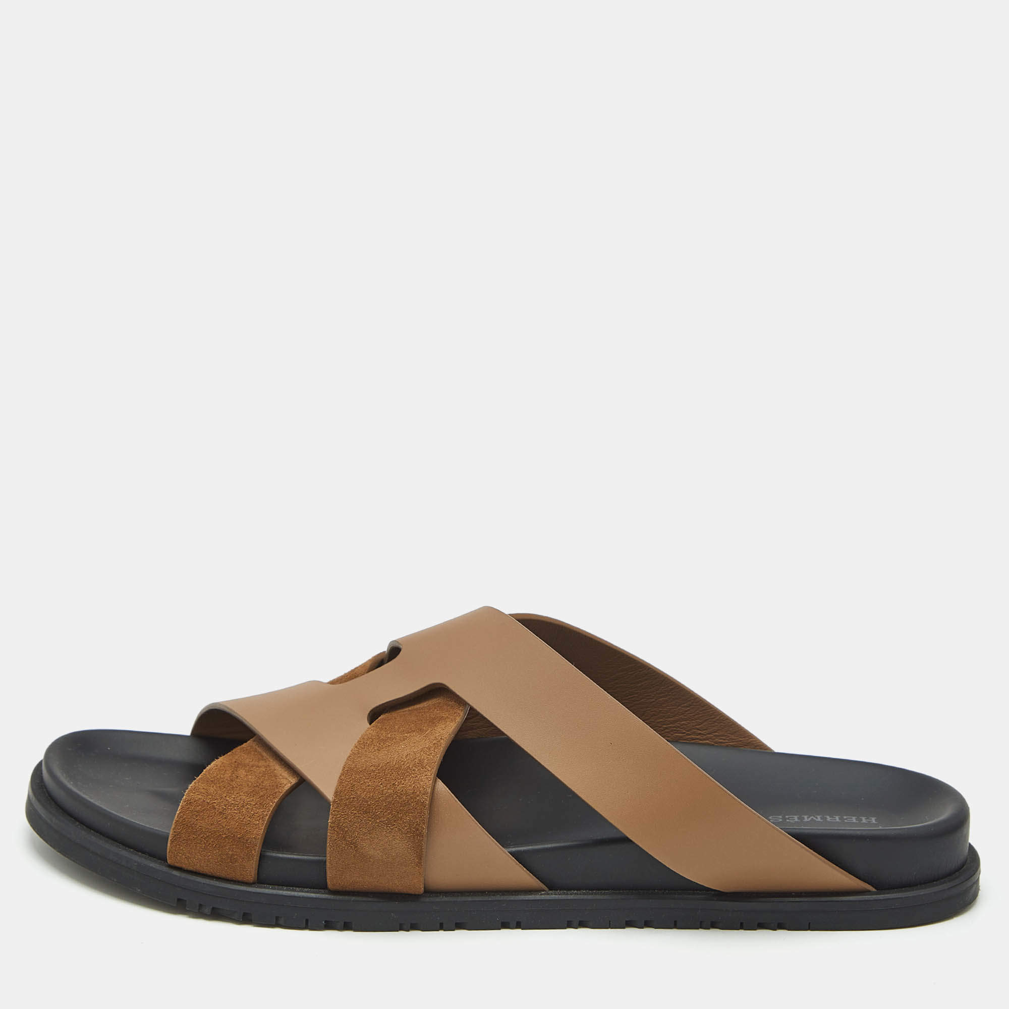 Pre Owned Hermes Brown Leather and Suede Kazimir Sandals Size 46