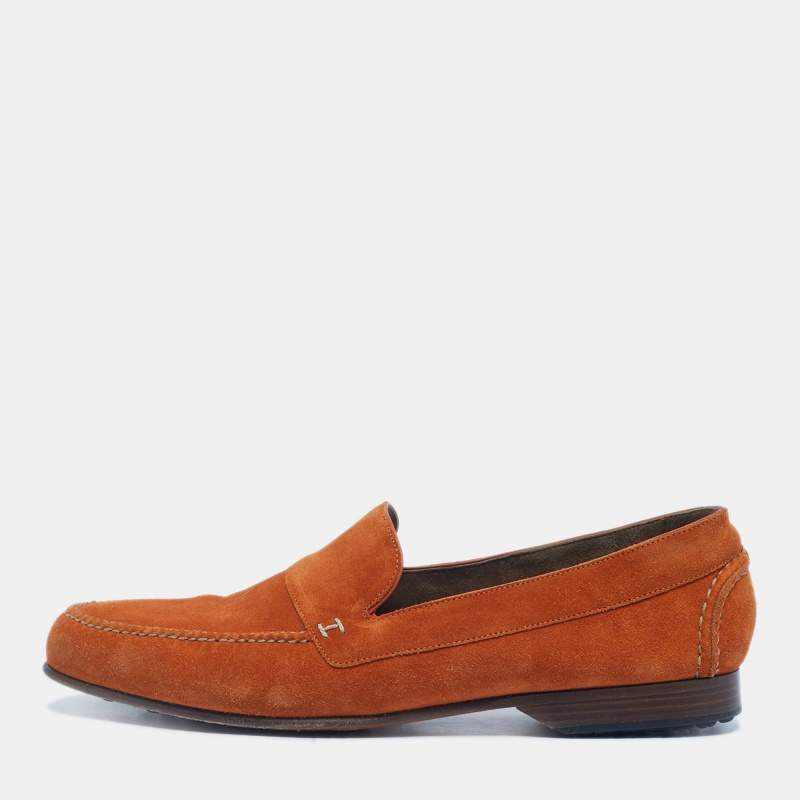 Pre Owned Hermes Orange Suede Keep Loafers Size 41