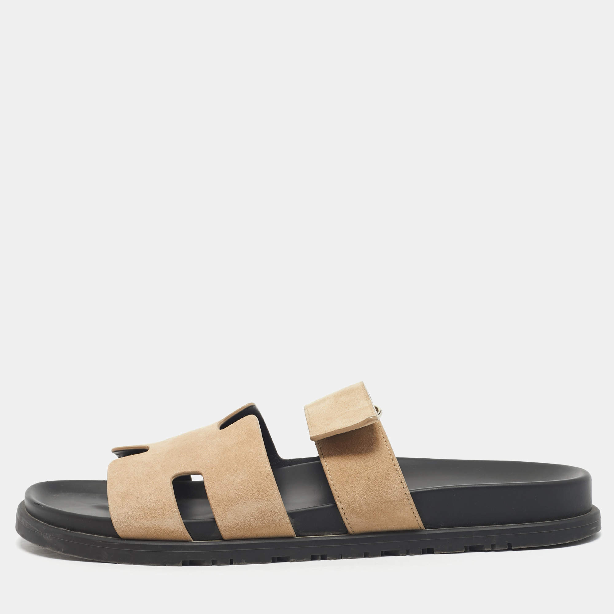 Pre Owned Hermes Beige Suede Chypre Sandals Size 44