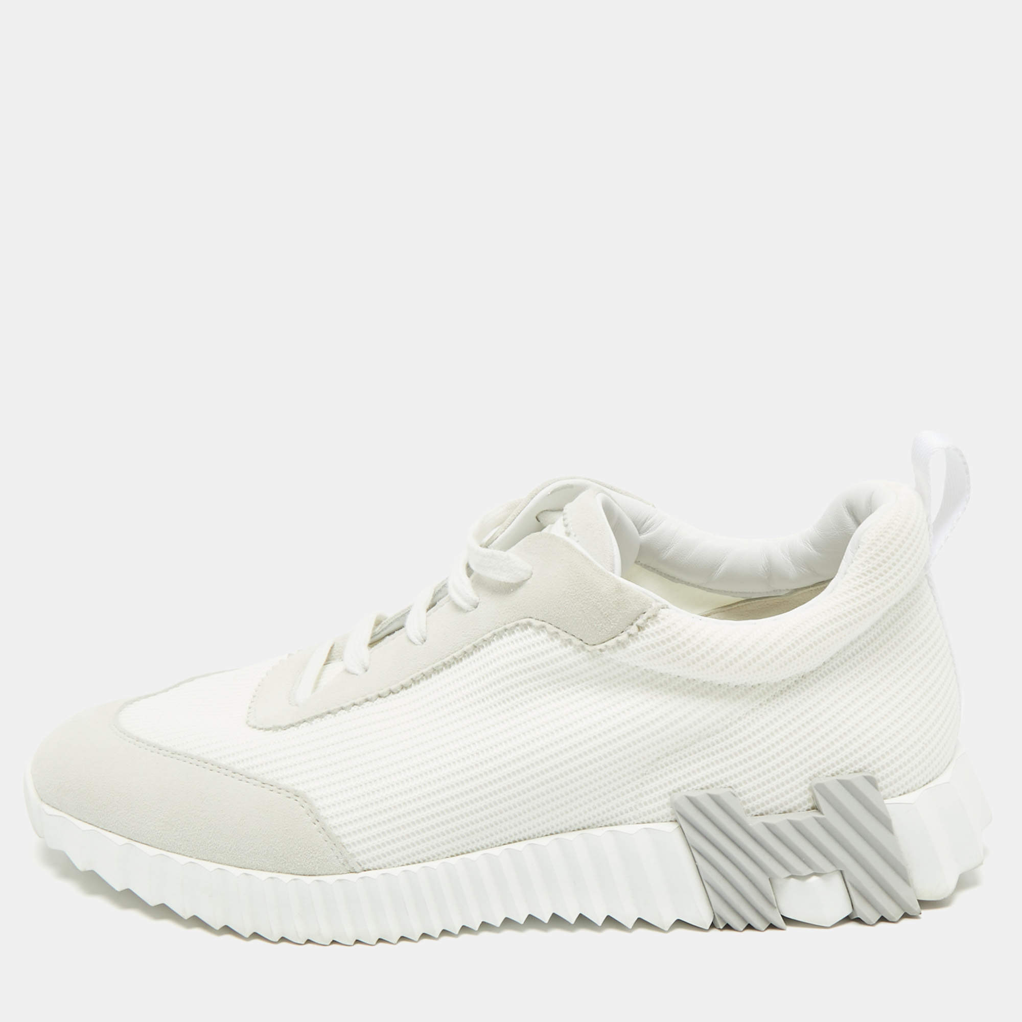 Pre Owned Hermes Grey Fabric and Suede Bouncing Lace Up Sneakers Size 42