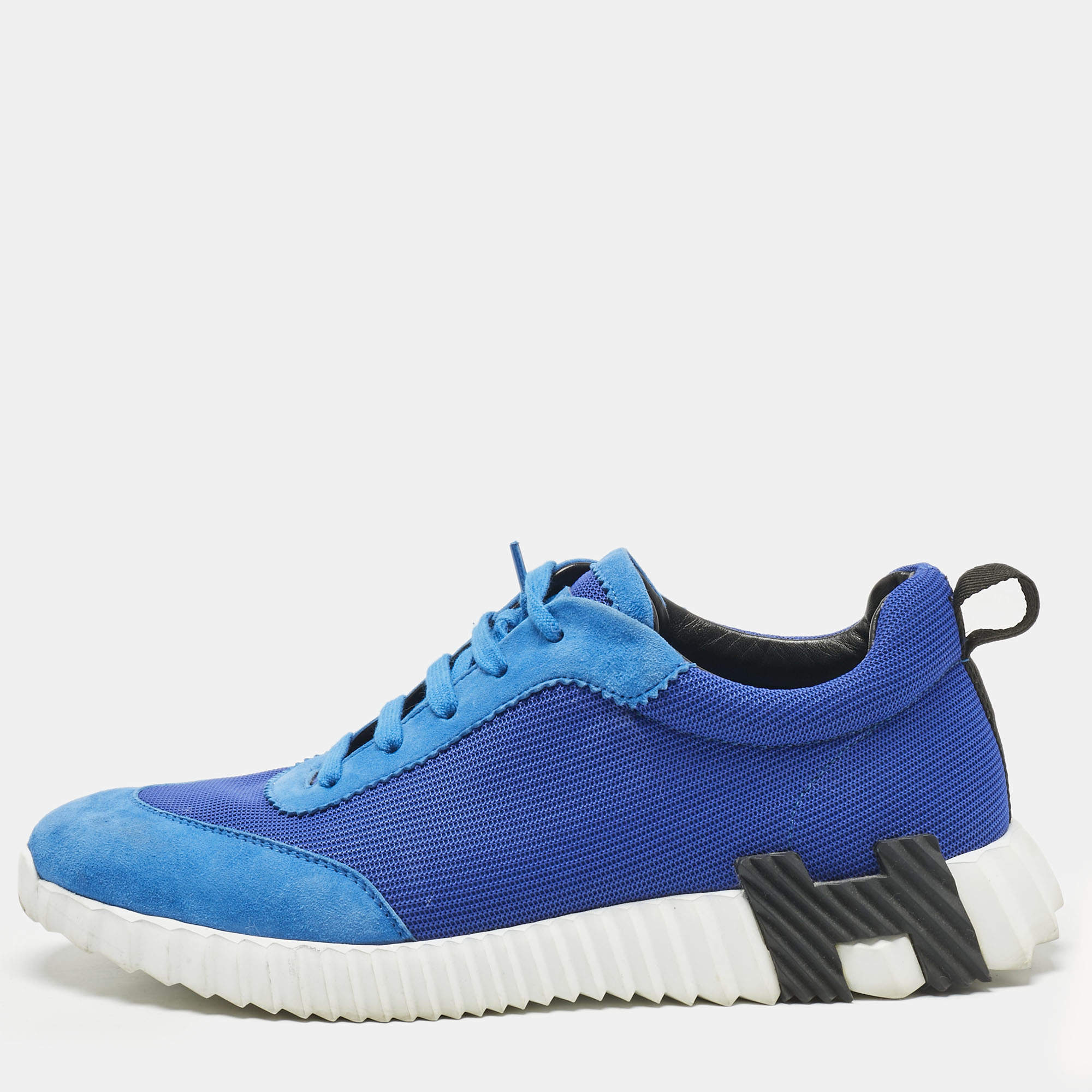 Pre Owned Hermes Blue Mesh and Suede Bouncing Sneakers Size 42