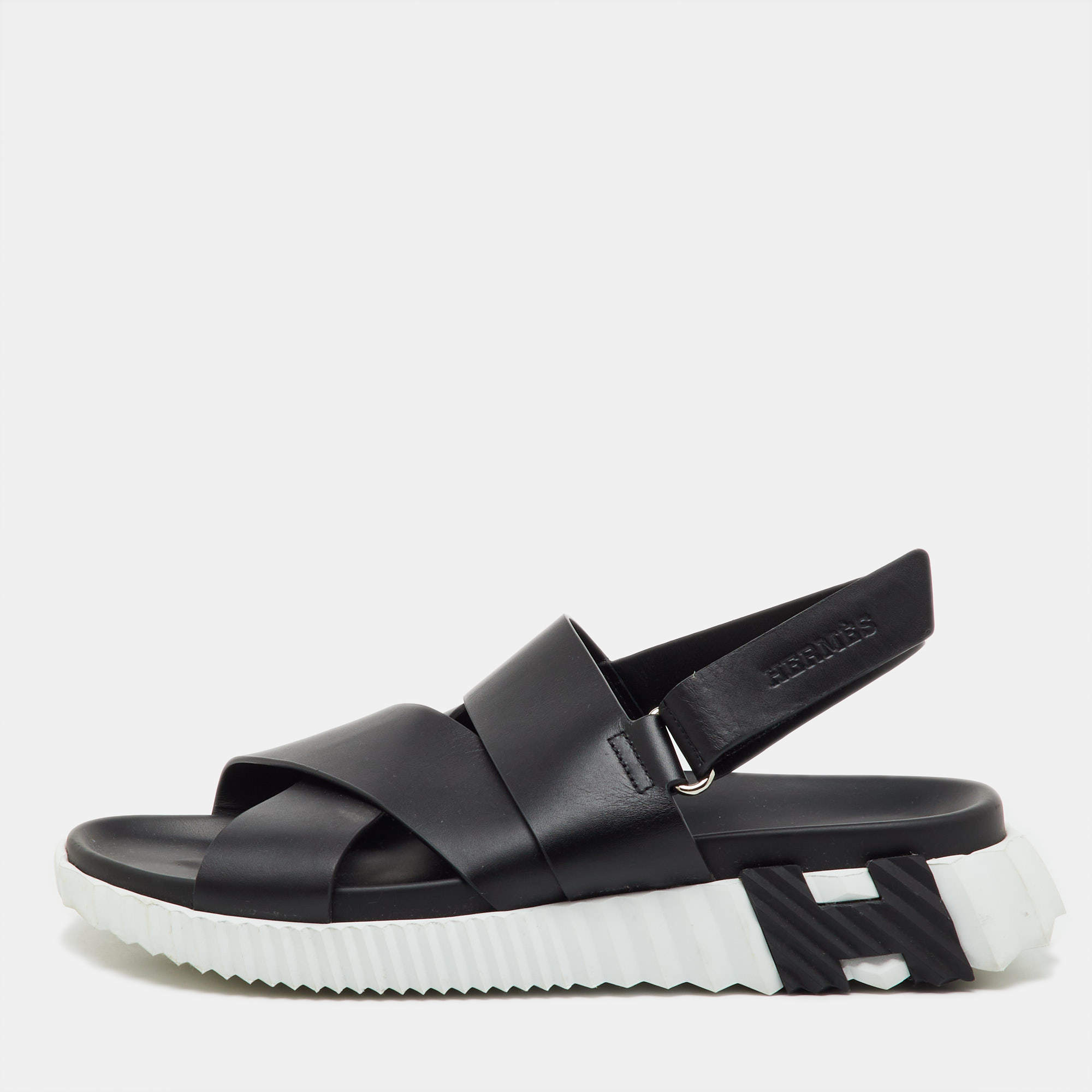 Pre Owned Hermes Black Leather Electric Sandals Size 42