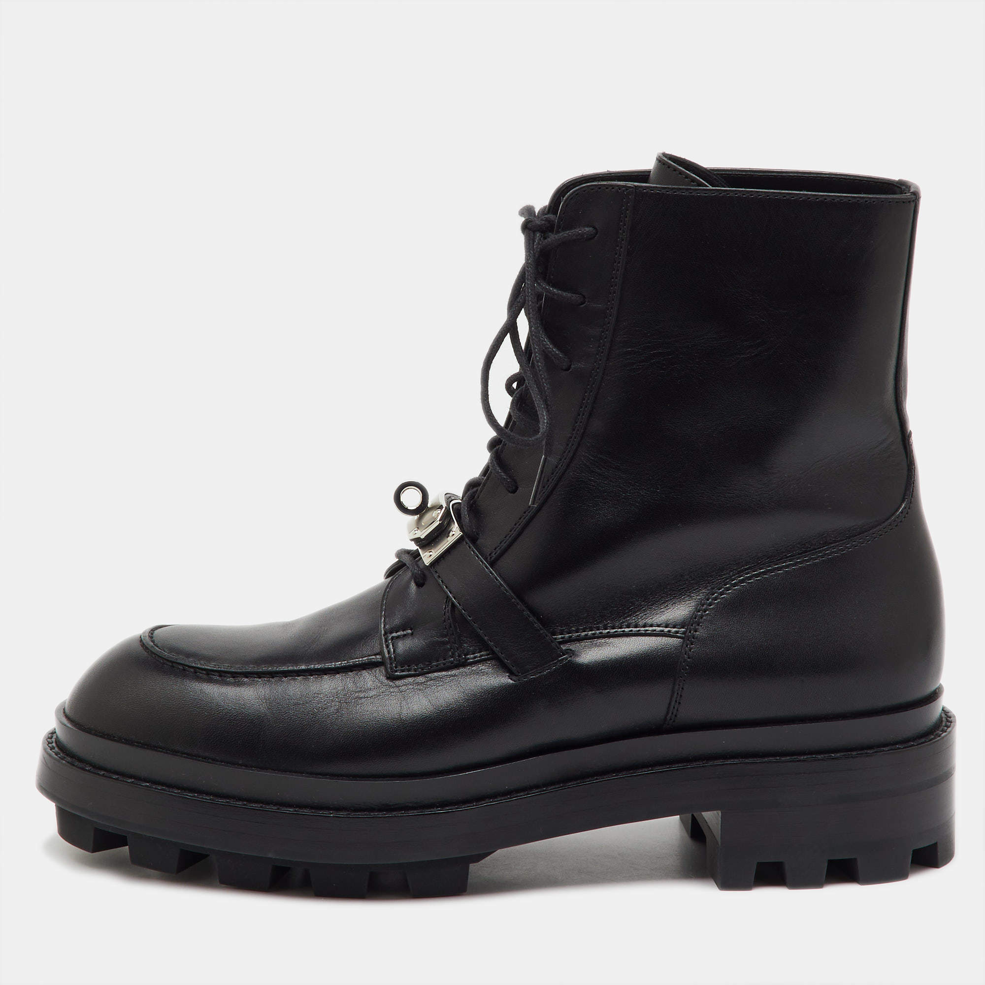 Pre Owned Hermes Black Leather Funk Ankle Boots Size 41