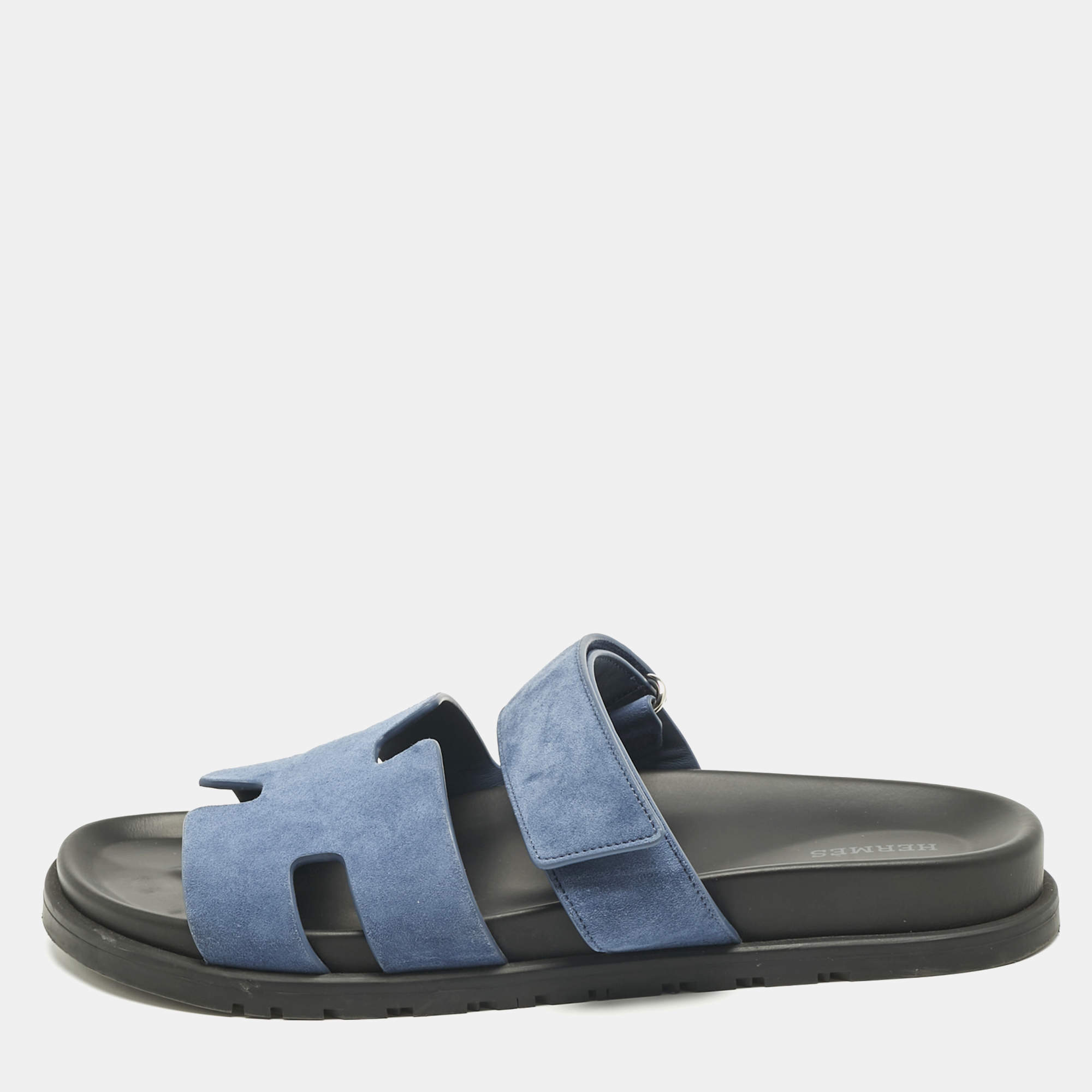 Pre Owned Hermès Blue Suede Chypre Flat Sandals Size 42