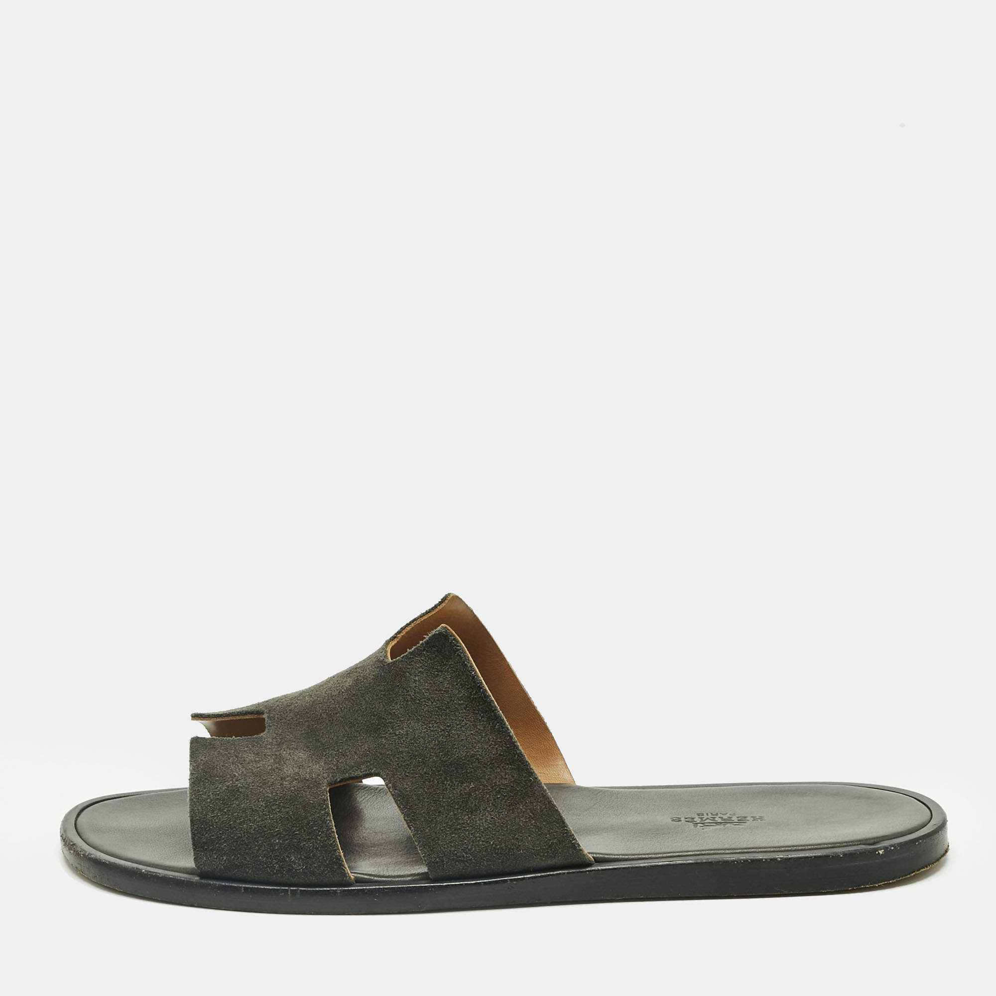Pre Owned Hermes Green Suede Izmir Slide Sandals Size 43.5