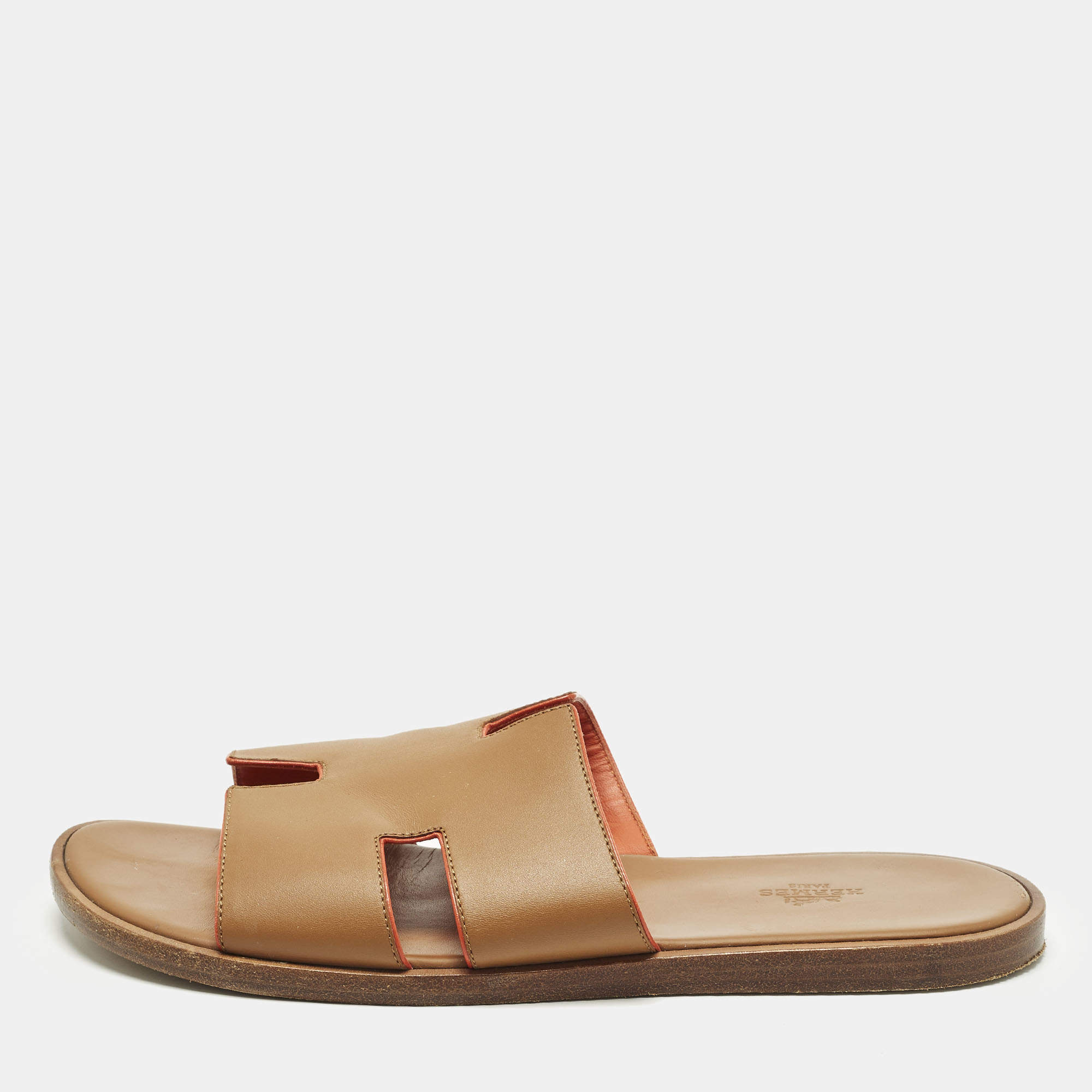 مملوكة مسبقًا Hermes Izmir Size 43 Brown Leather Flat Sandals