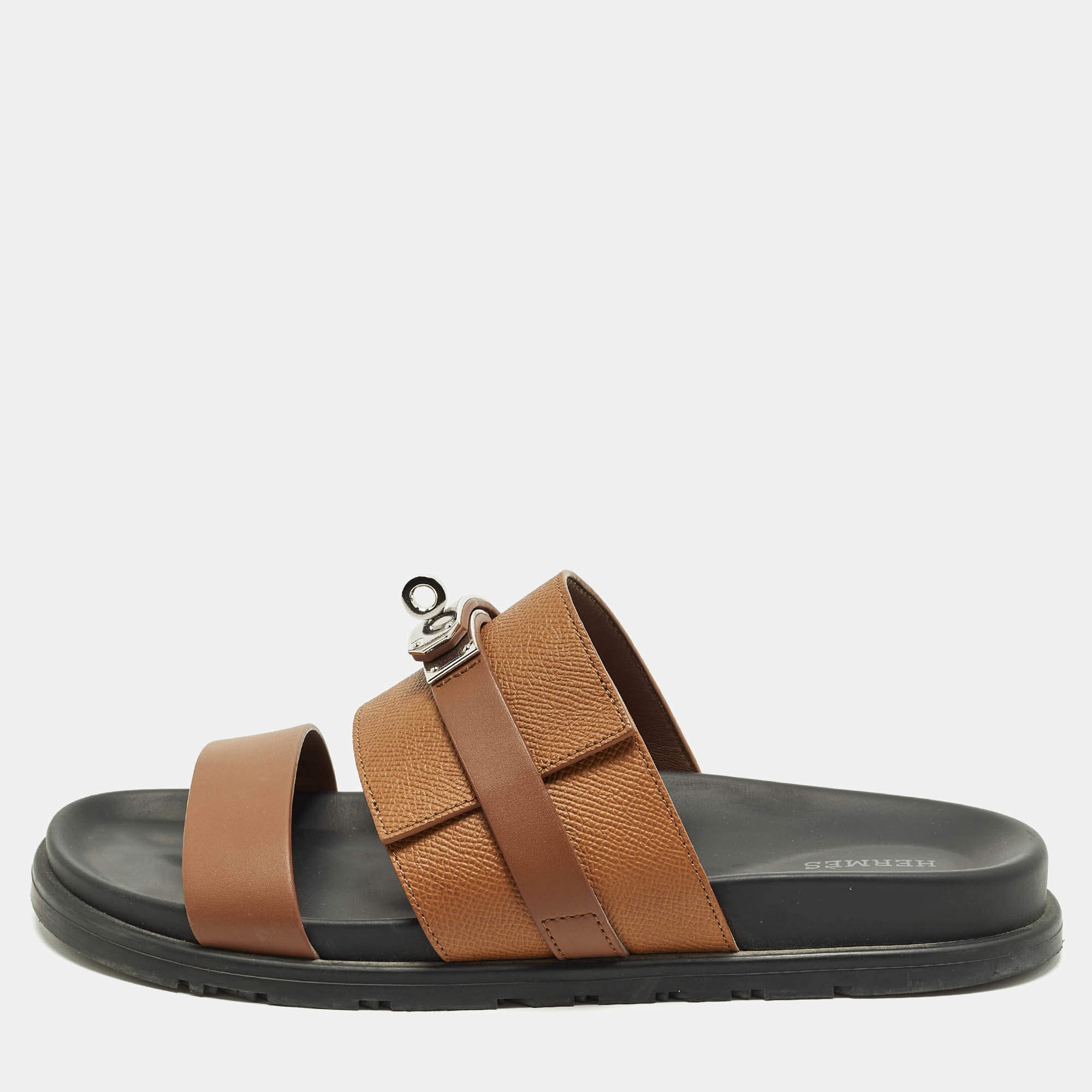 مملوكة مسبقًا صندل سلايد هيرمس جاكسون جلد بني مقاس 41