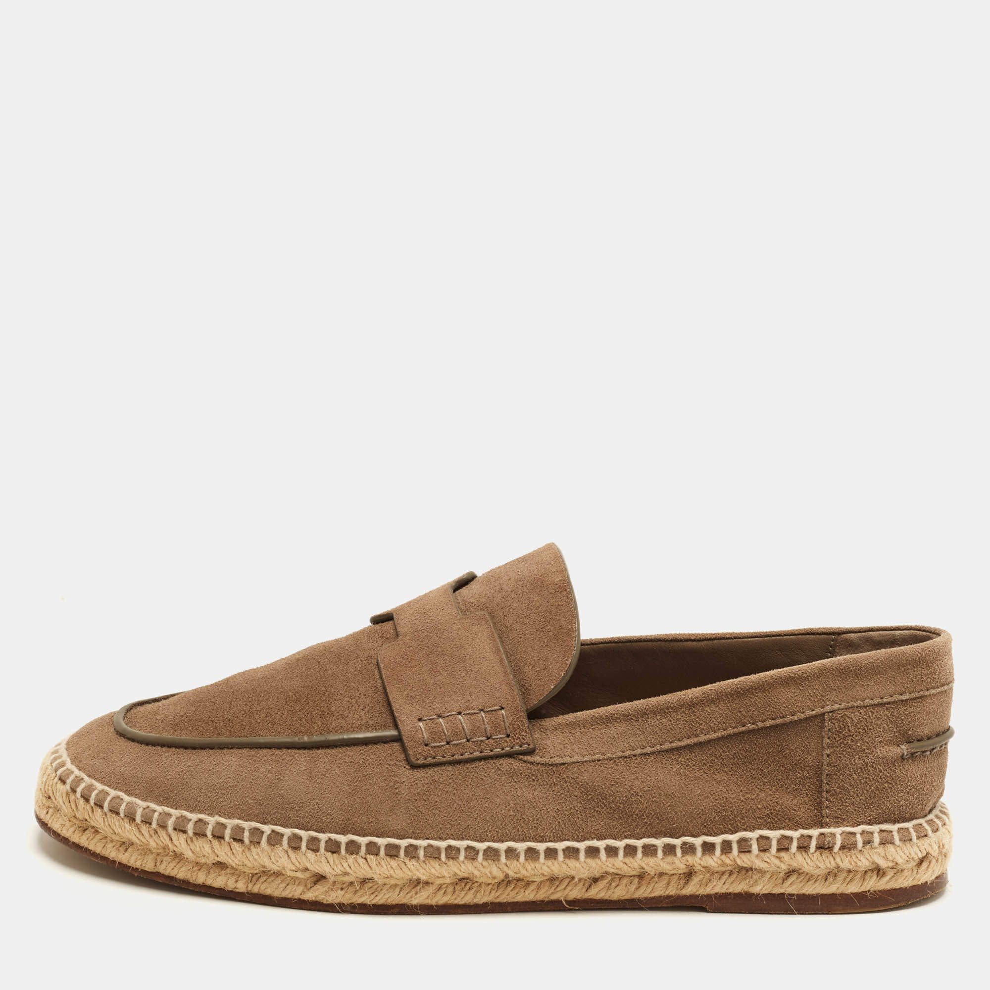 Pre Owned Hermes Trip Size 45 Etoupe Suede Espadrille Loafers