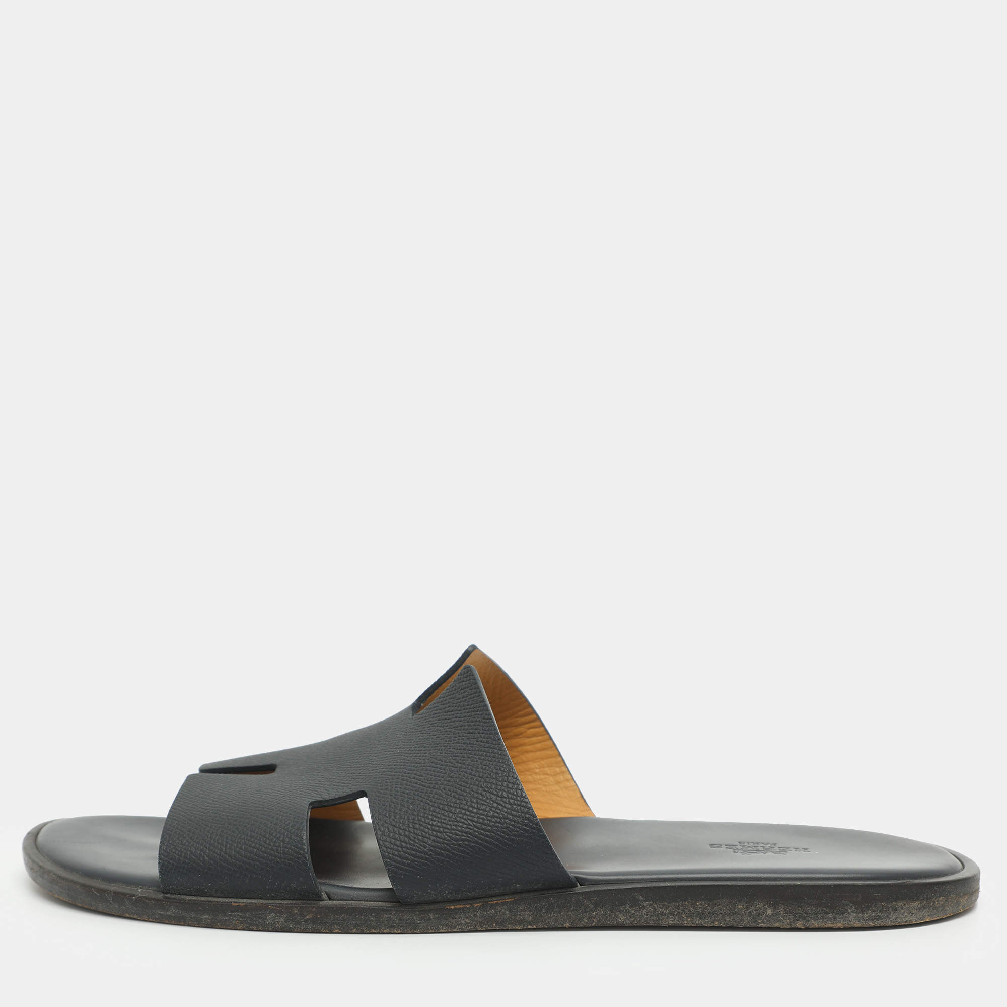 Pre Owned Hermès Izmir Size 44 Navy Blue Leather Flat Sandals