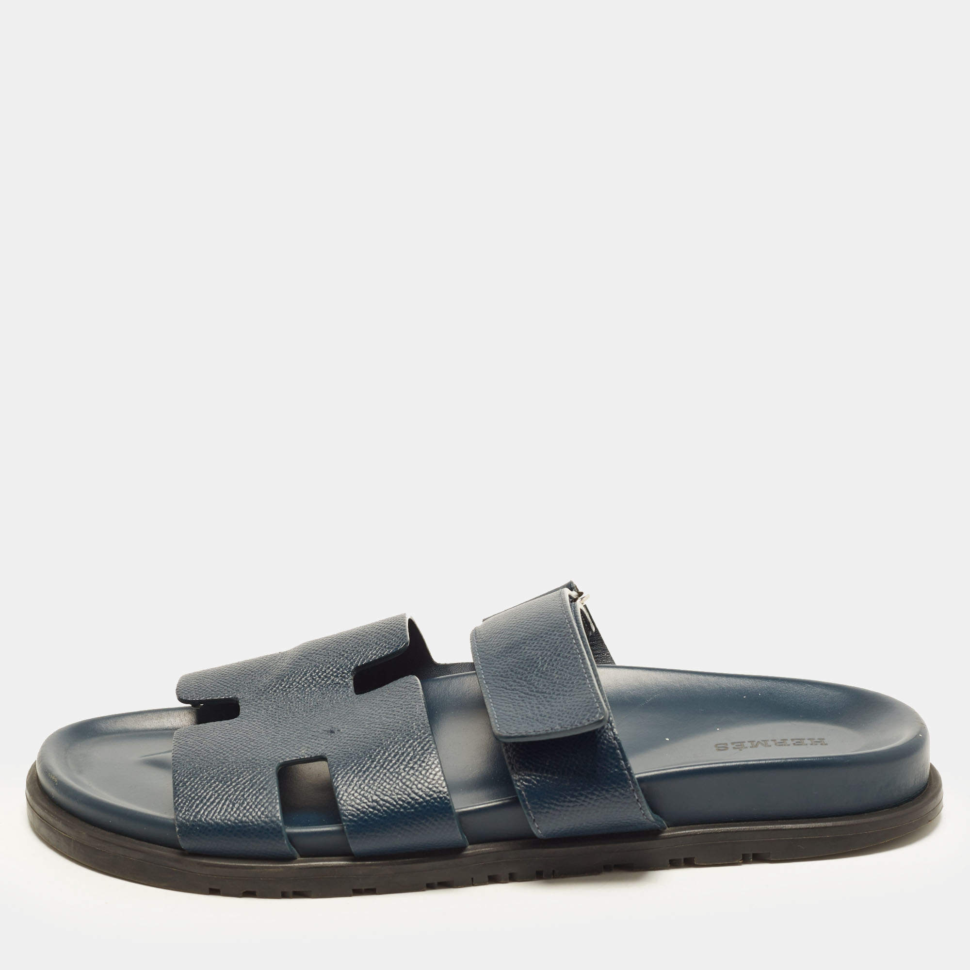 Pre Owned Hermes Chypre Size 43 Blue Leather Flat Sandals
