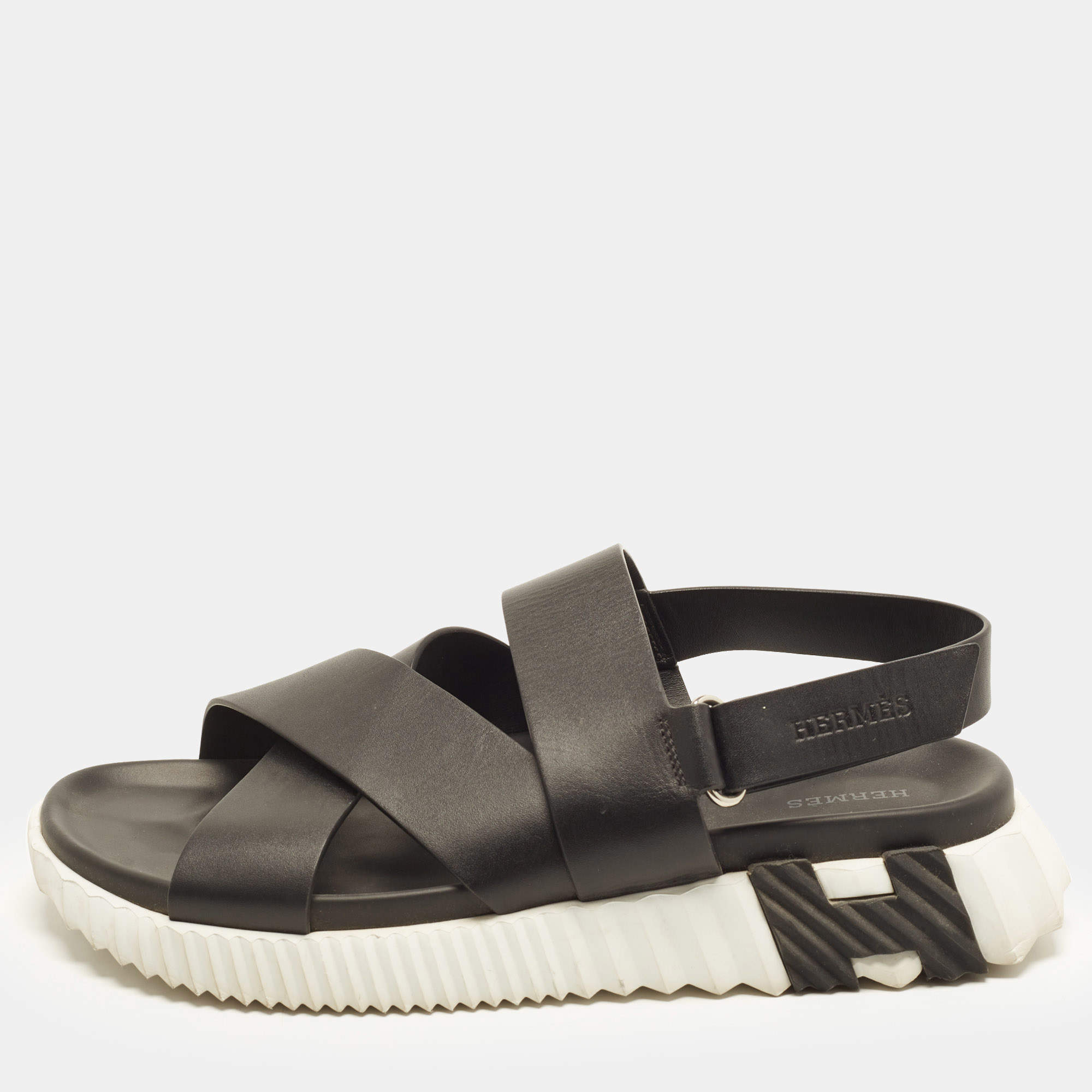 Pre Owned Hermes Electric Size 43 Black Leather Sandals