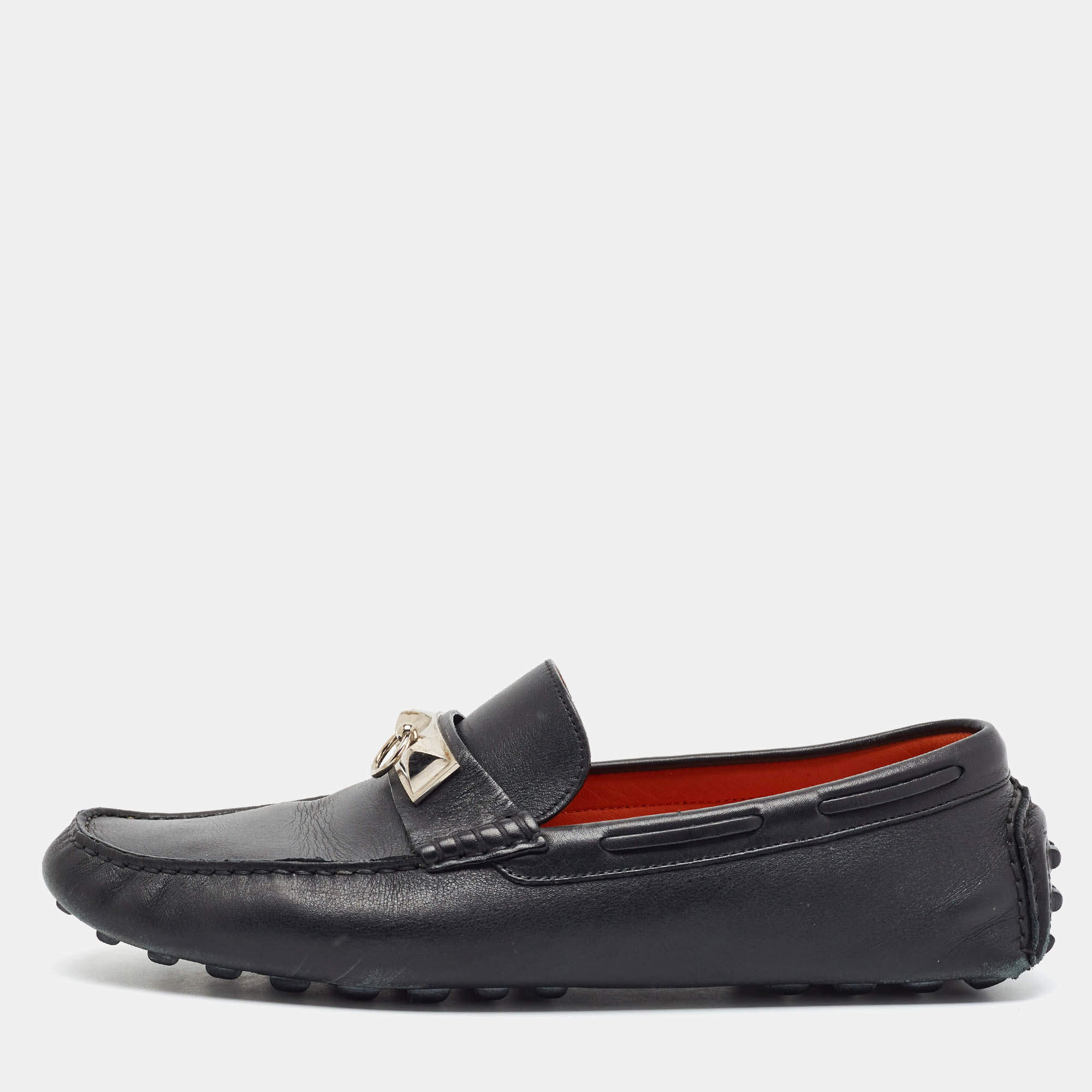 Pre Owned Hermes Irving Size 42 Black Leather Driver Loafers