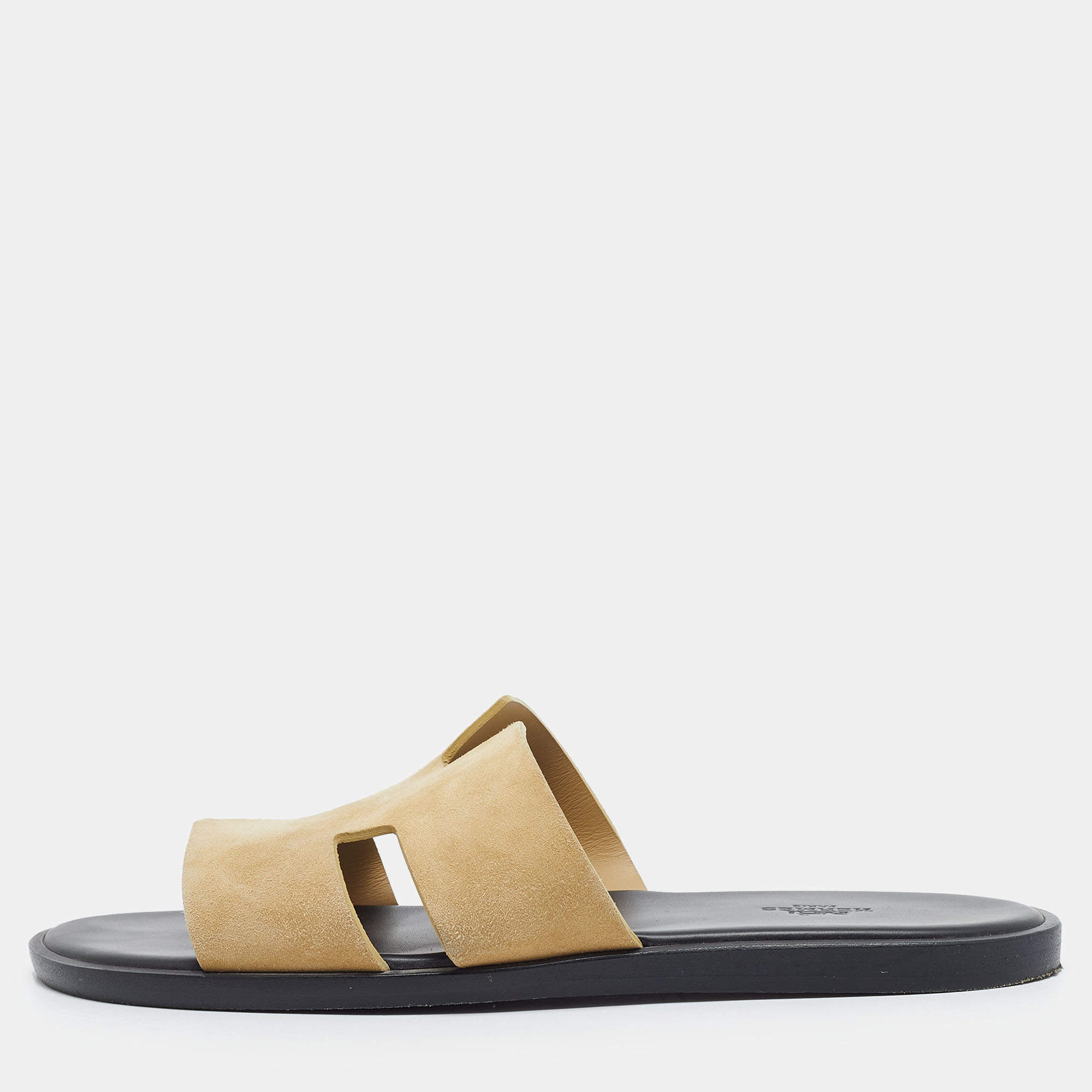 Pre Owned Hermes Izmir Size 42 Beige Suede Flat Slides