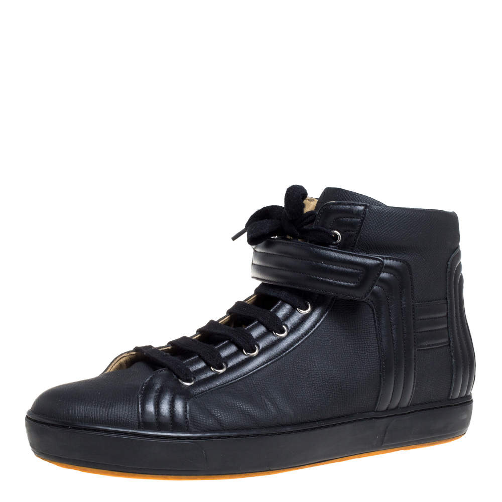 Hermes Black Leather High Top Lace Up Sneakers Size 46