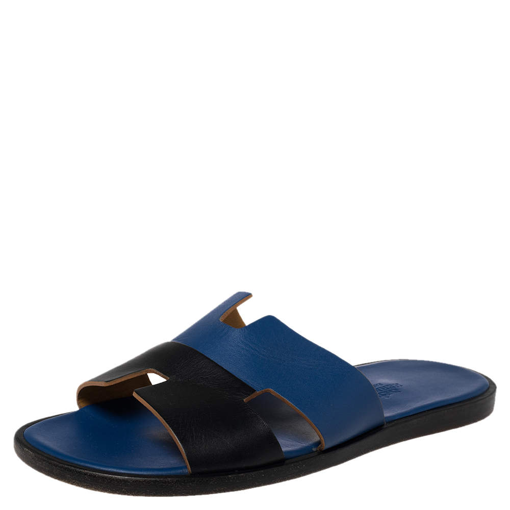 Hermes Blue/Black Textured Izmir Sandals Size 41