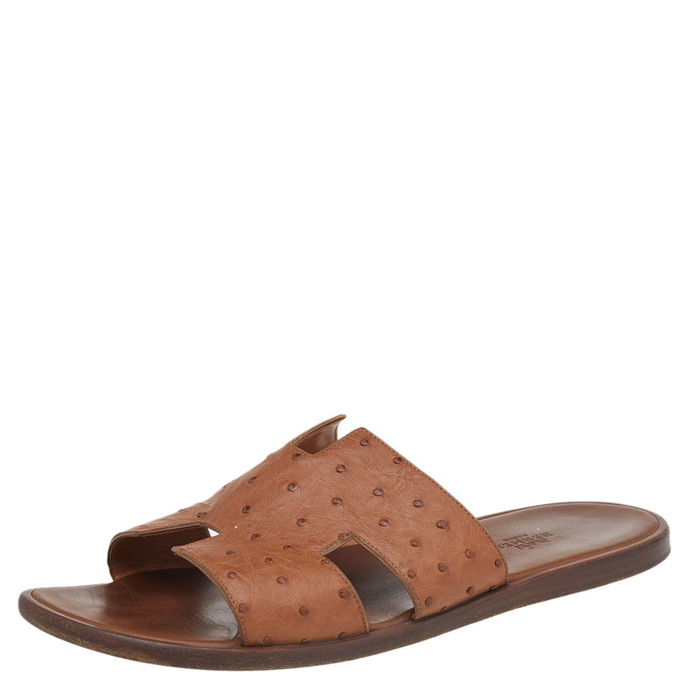 Hermes Brown Ostrich Leather Izmir Slide Sandals Size 43