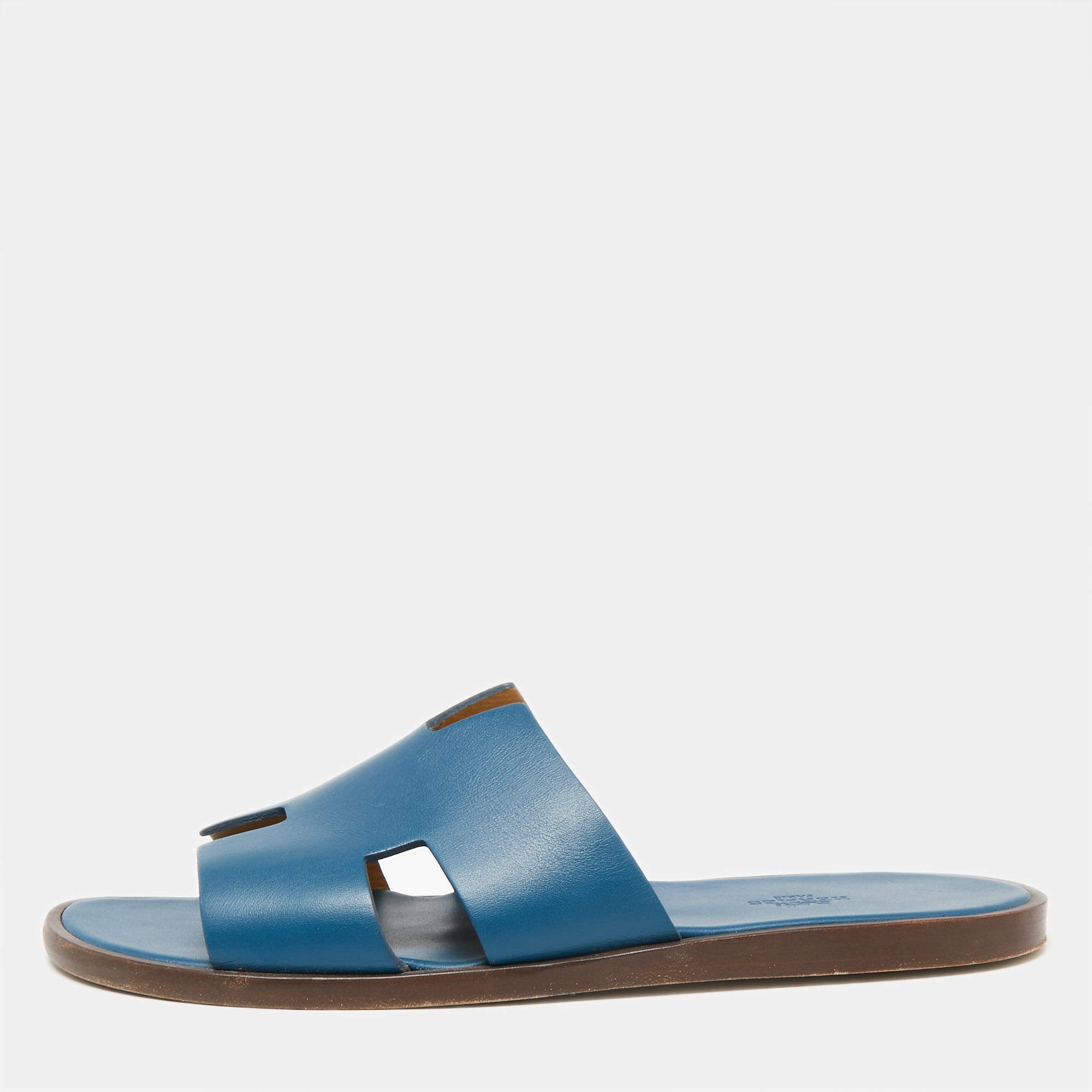Hermes Blue Leather  Izmir  Flat Sandals Size 43