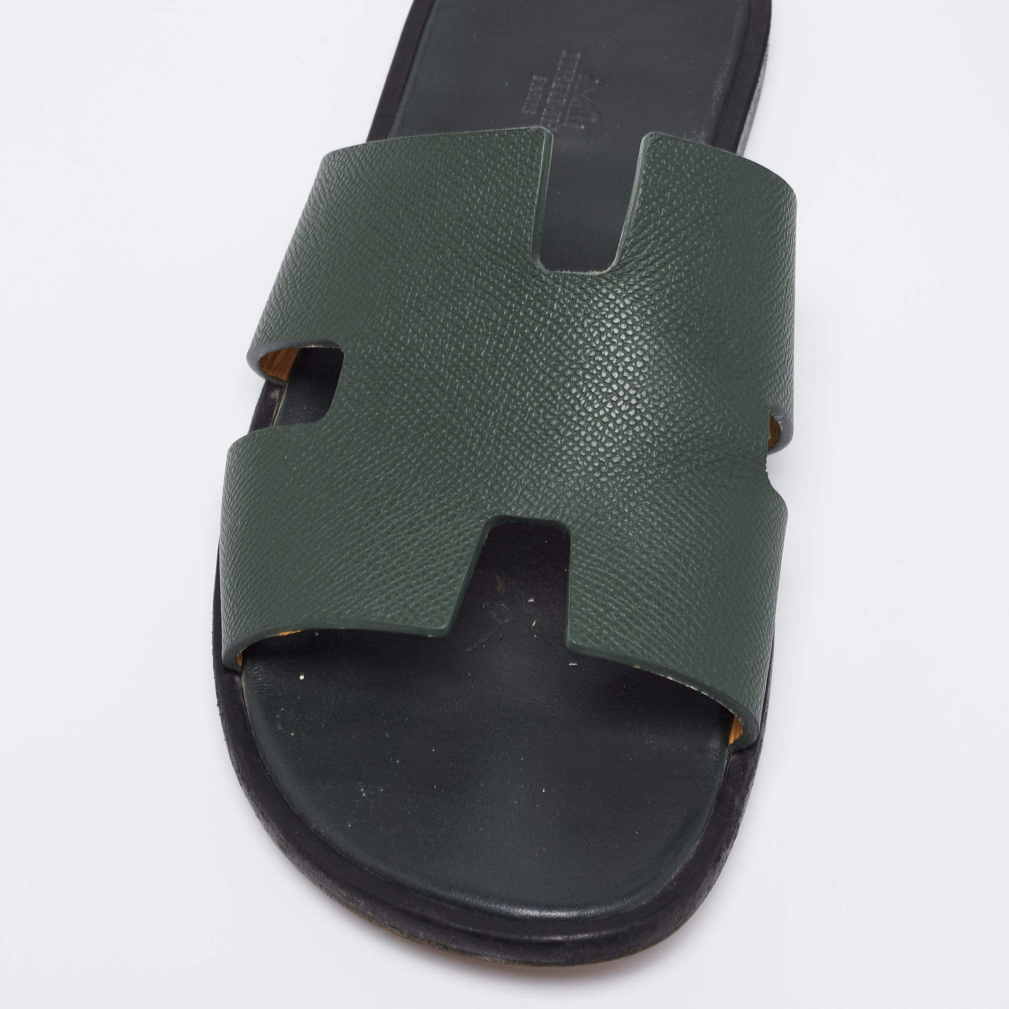 Hermes Green Leather Izmir Flat Sandals Size 43 Hermes