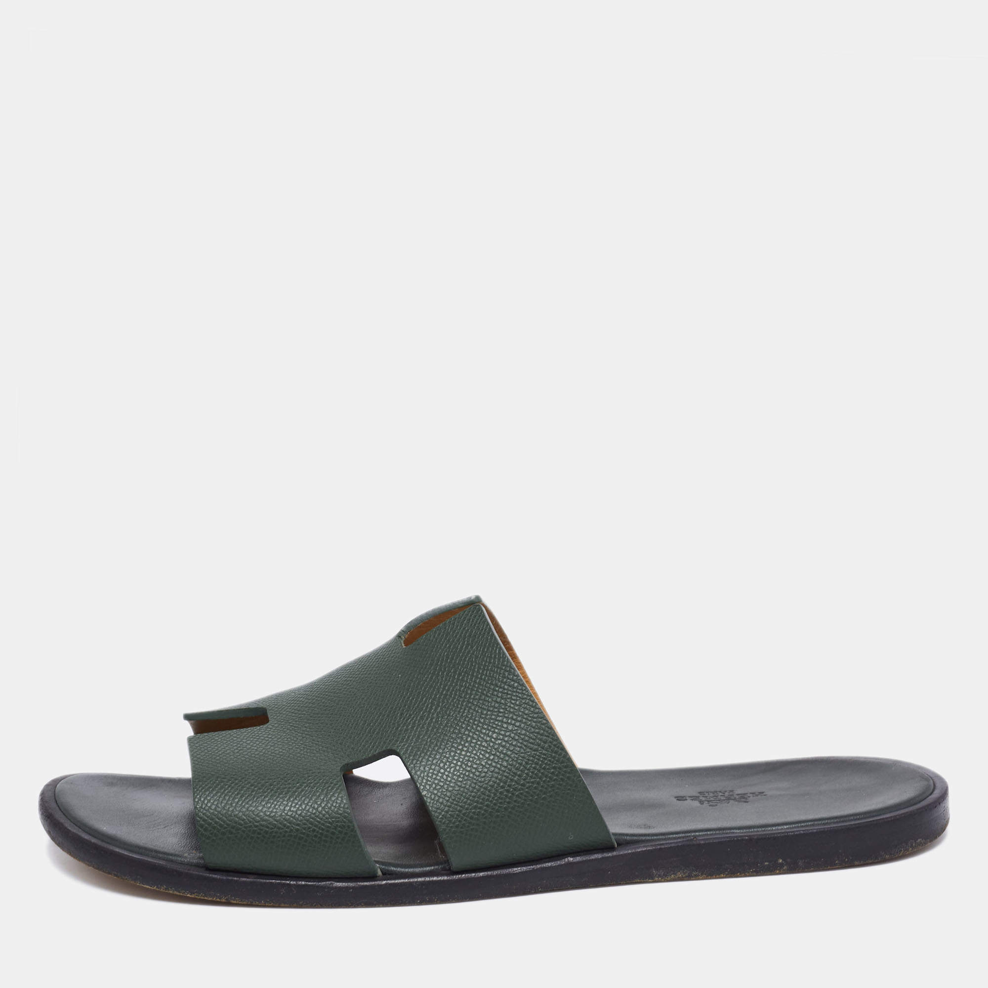 Pre Owned Hermes Green Leather Izmir Flat Sandals Size 43