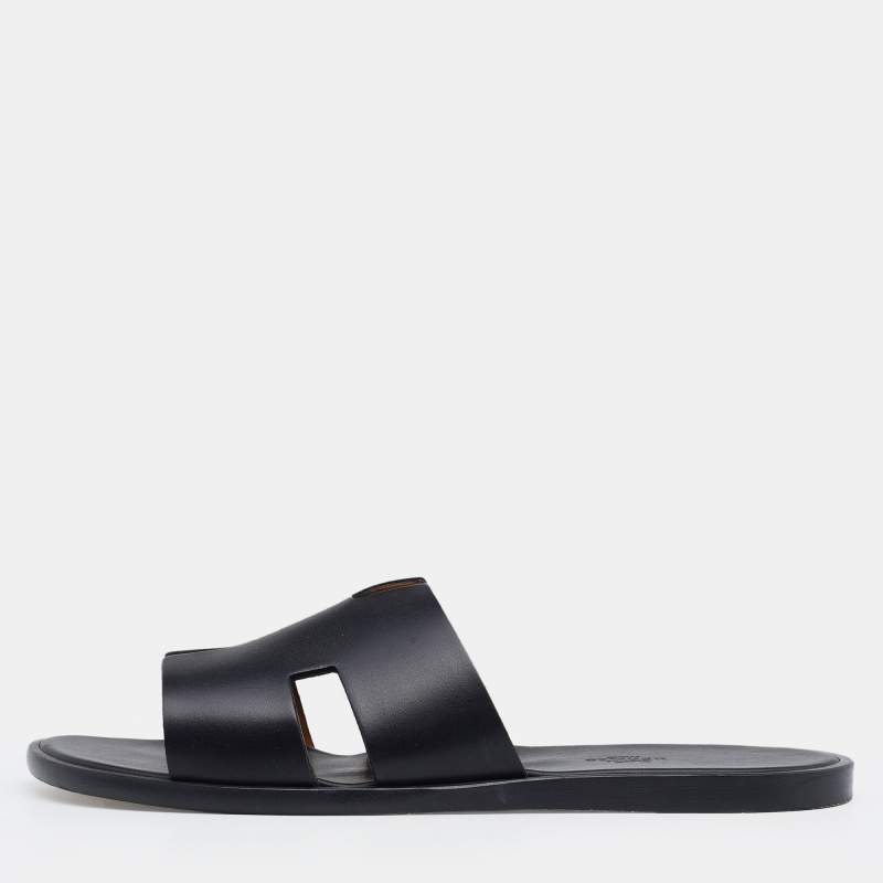 Hermes Black Leather Izmir Slide Sandals Size 45