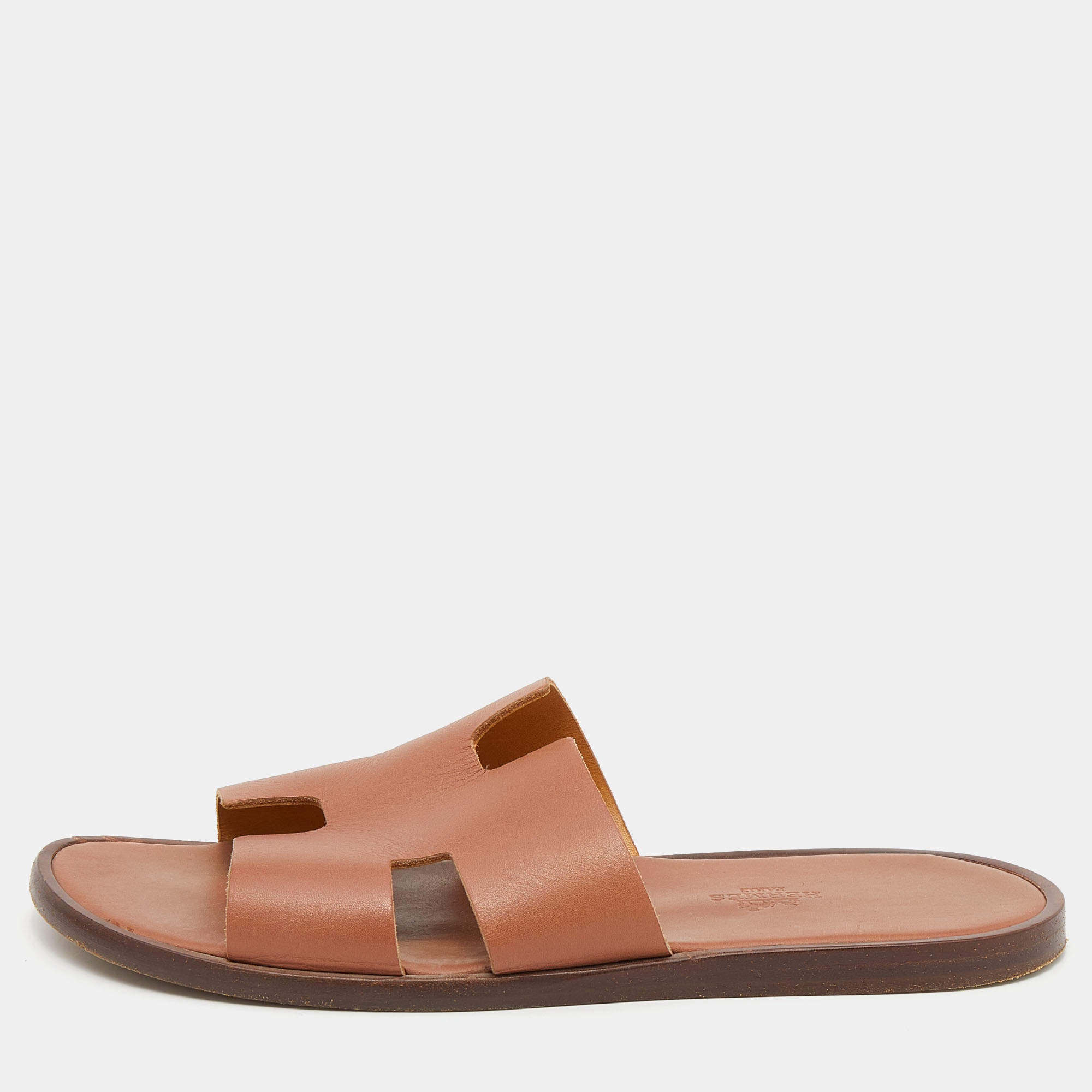 Hermes Brown Leather Izmir Slide Sandals Size 41