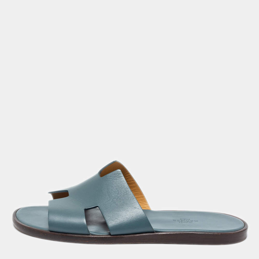 Pre Owned Hermes Grey Leather Izmir Flat Sandals Size 42