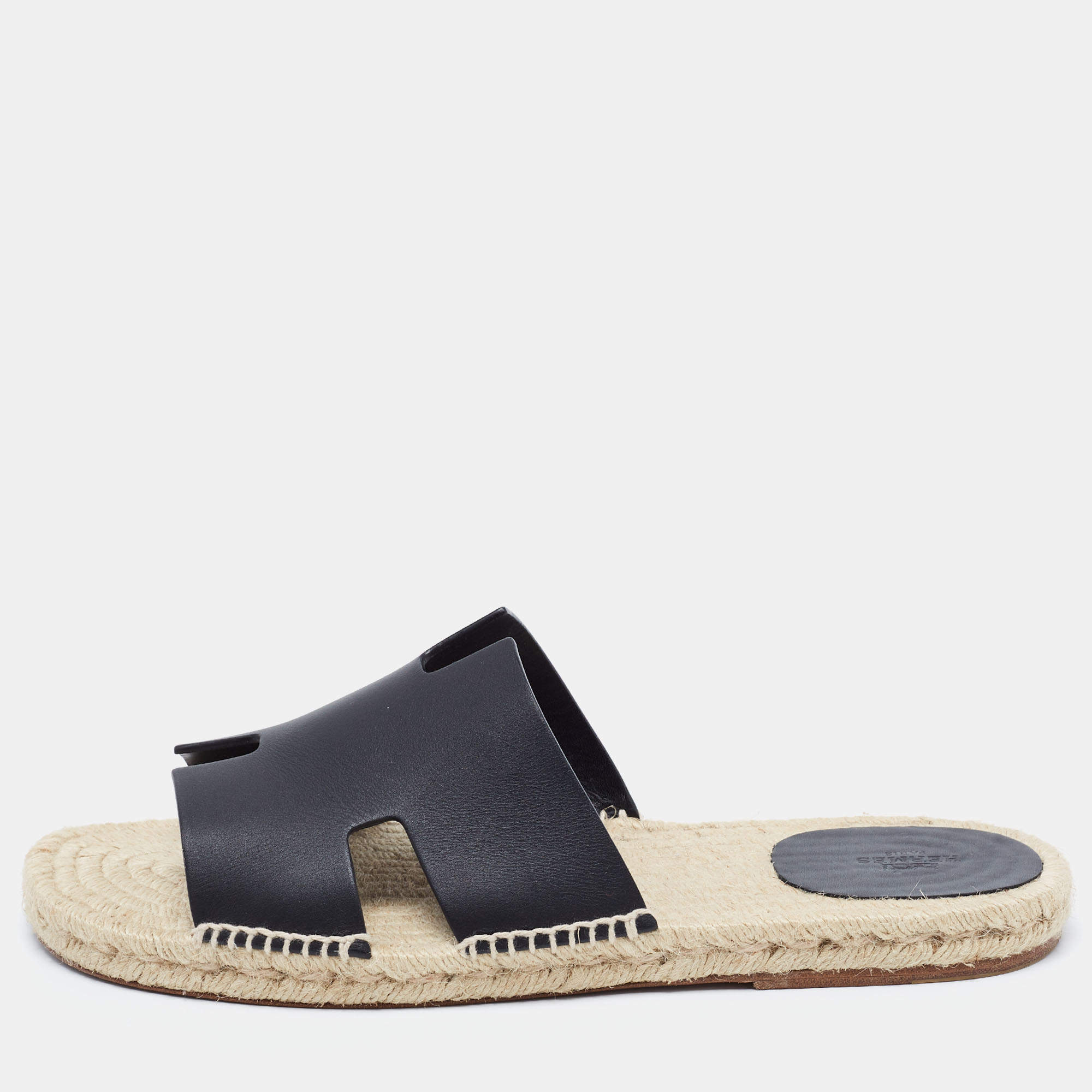 Hermes Black Leather Antigua Sandals Size 46