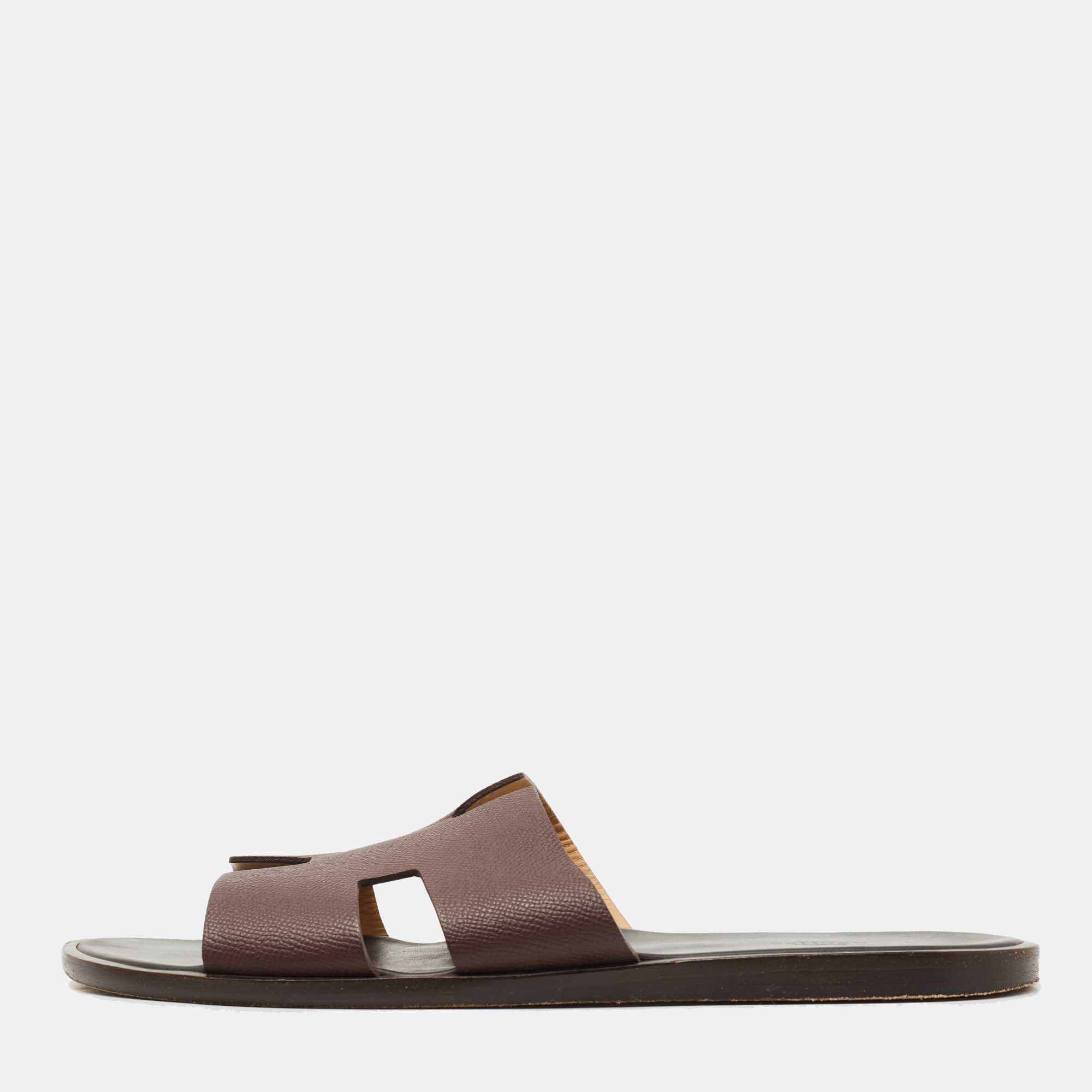 Hermes Burgundy Leather Oran Sandals Size 45