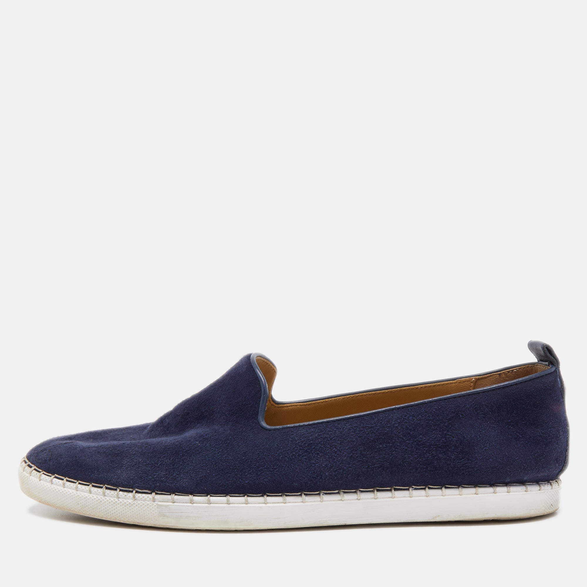 Hermes Navy Blue Suede Slip On Sneakers Size 43.5