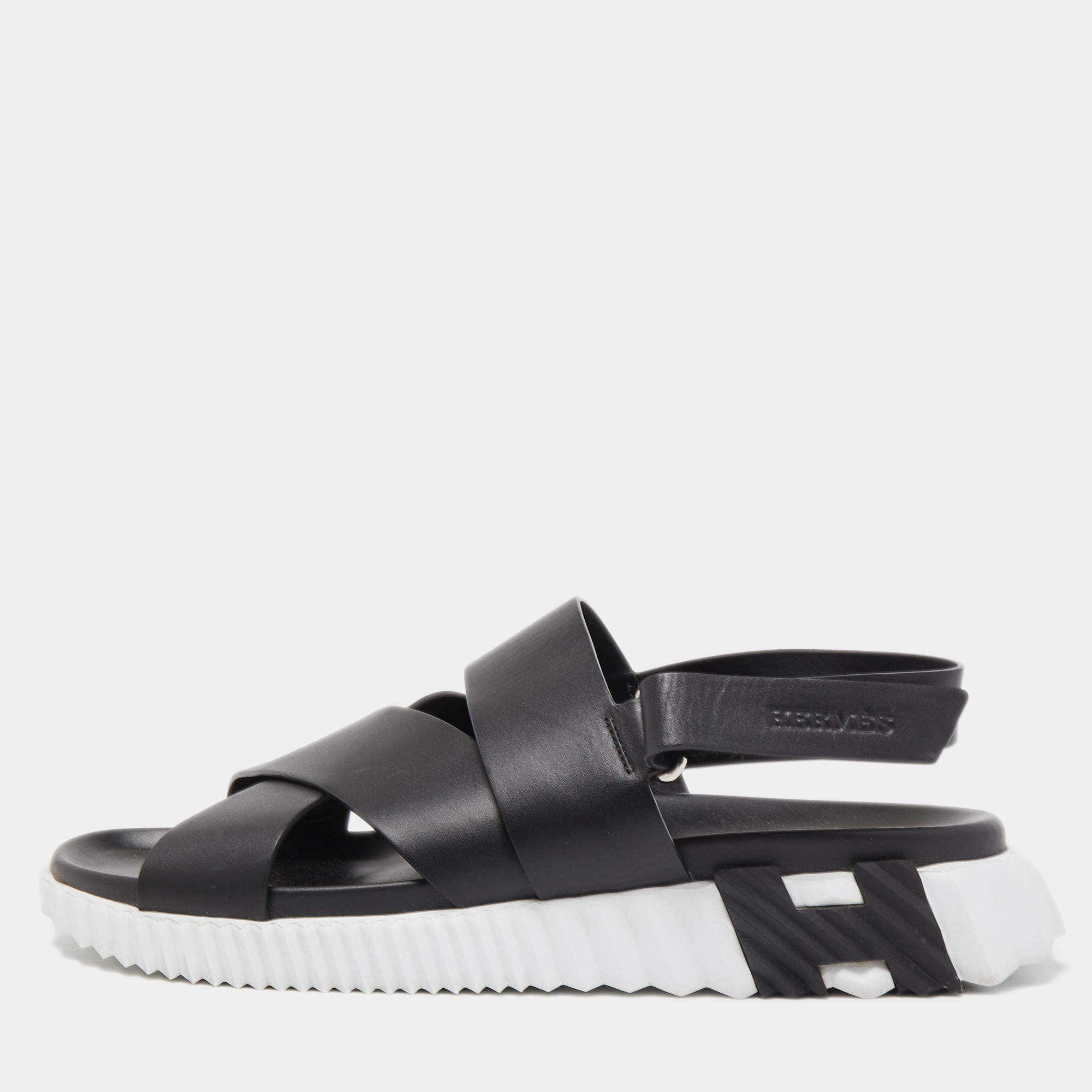 Pre Owned Hermes Black Leather Electric Sandals Size 45