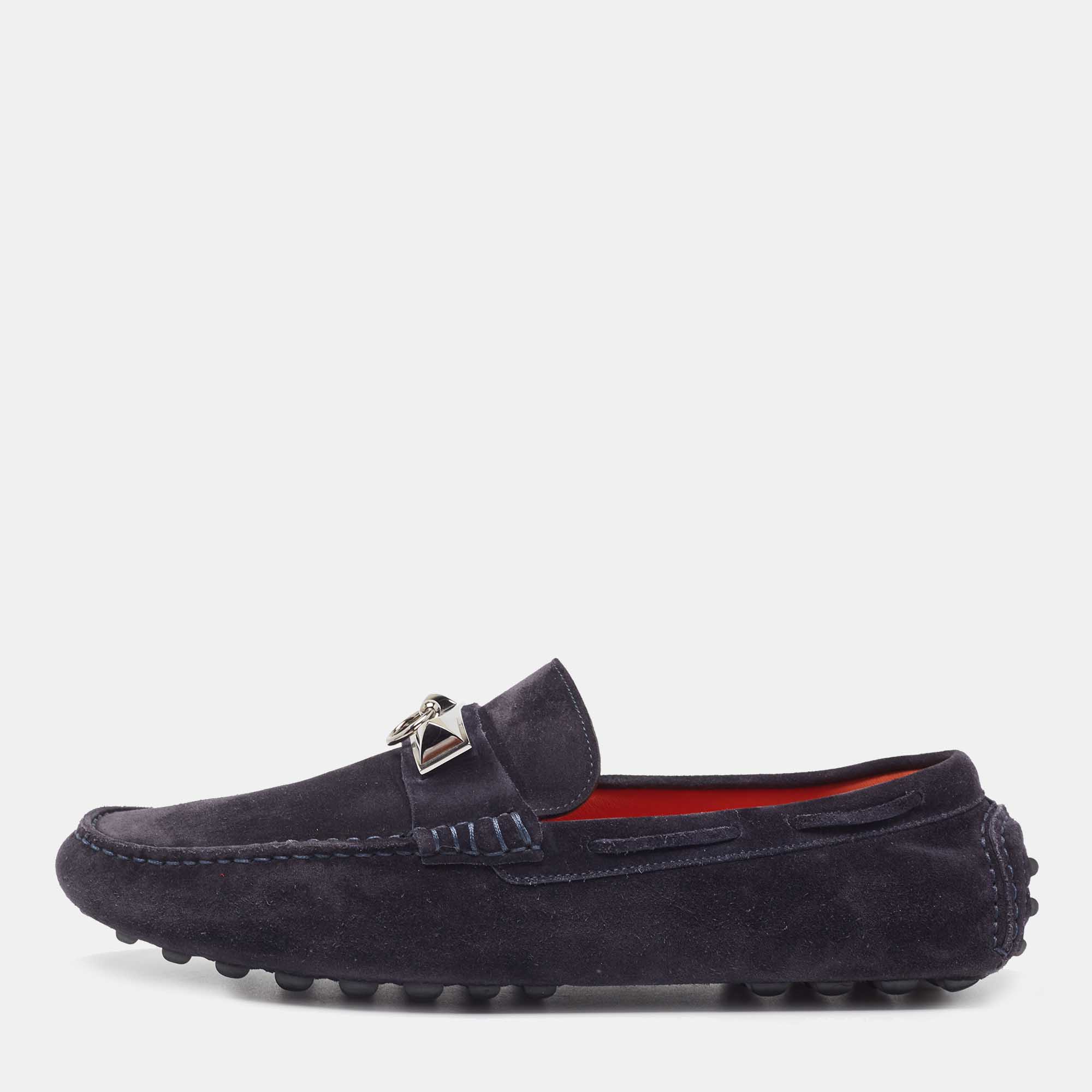 Hermes Navy Blue Suede Irving Loafers Size 41.5 