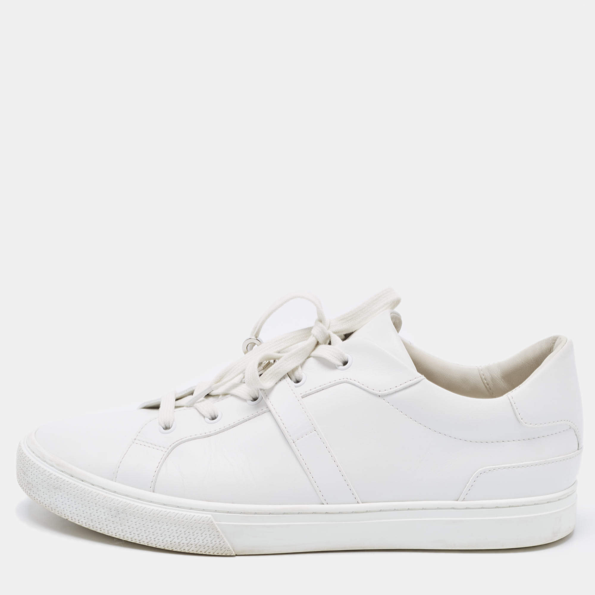 Hermes White Leather Lace Up Low Top Sneakers Size 44