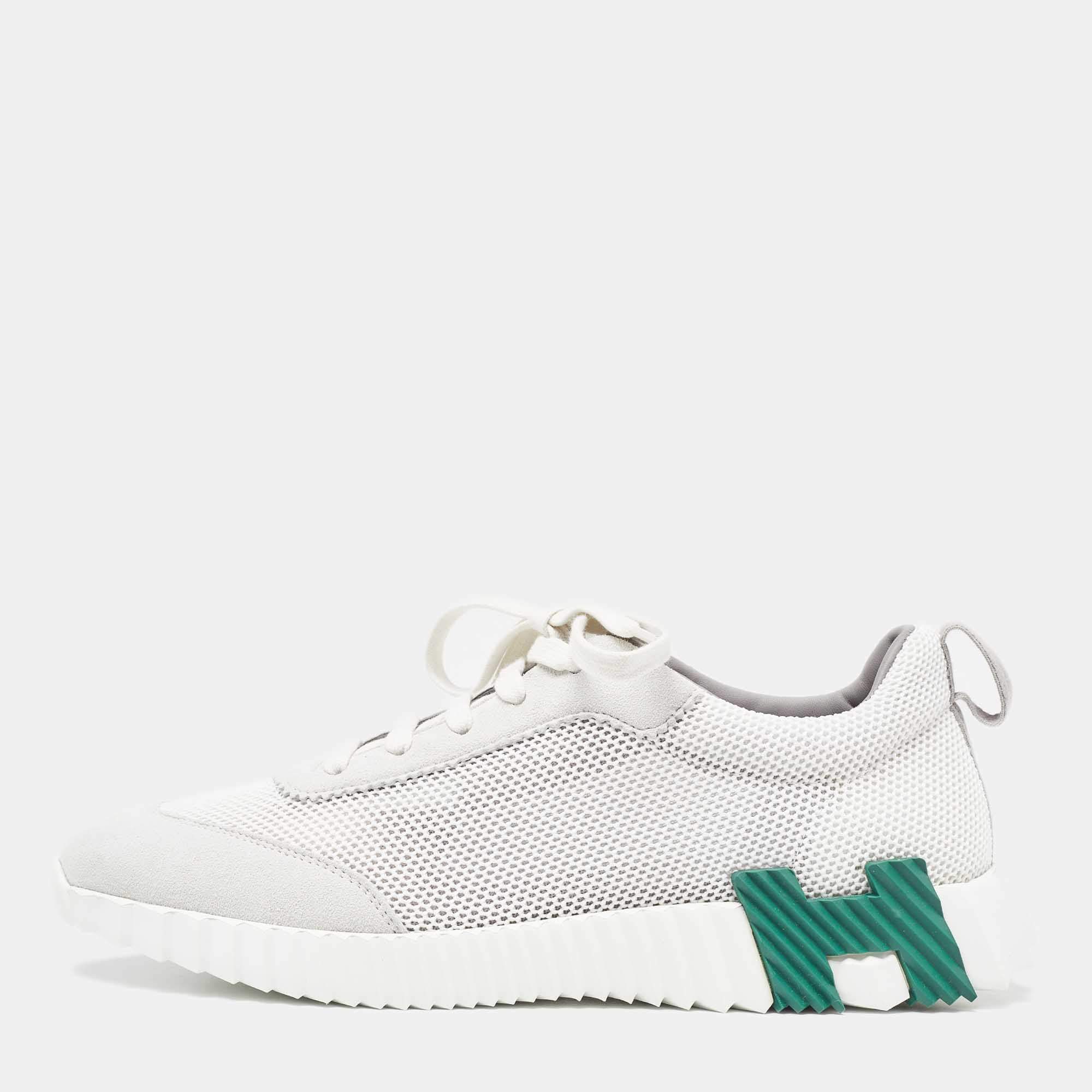 Hermes Multicolore Blanc Mesh and Suede Bouncing Sneakers Size 42
