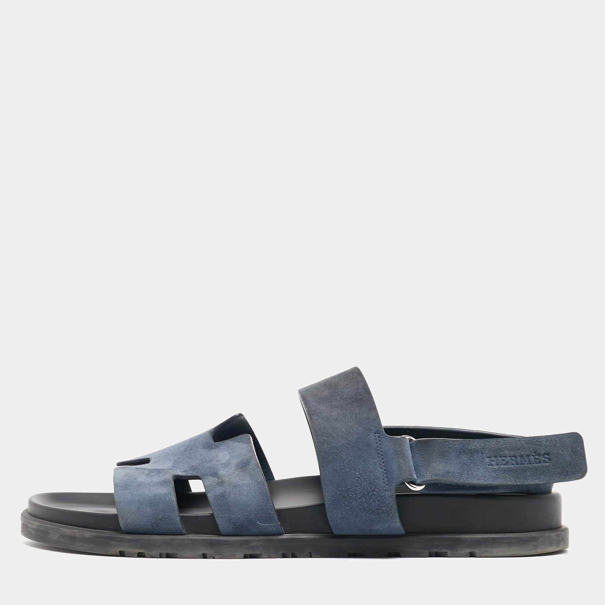Pre Owned Hermes Navy Blue Suede Genius Flat Sandals Size 43