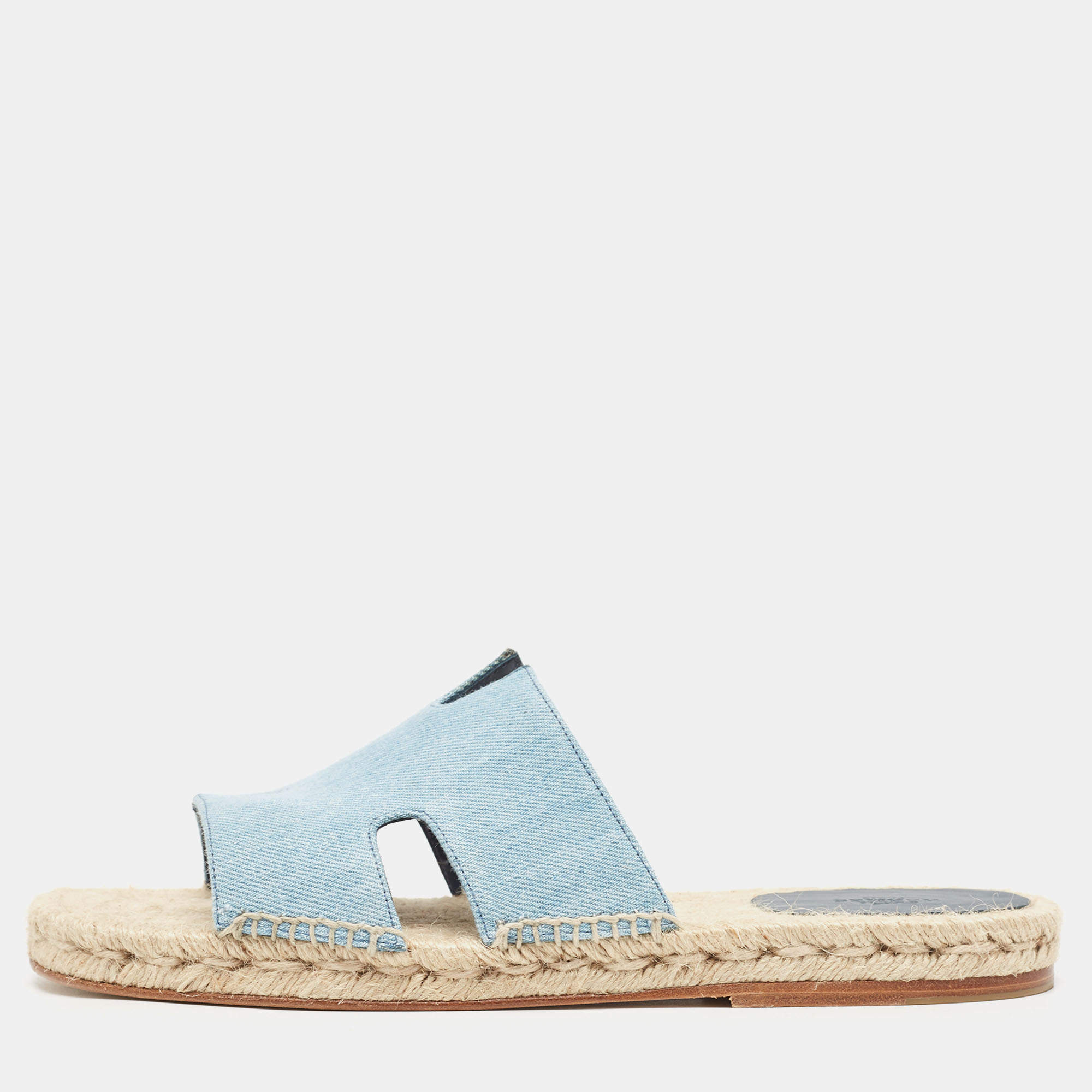 Hermes Light Blue Denim Antigua Espadrille Slides Size 43