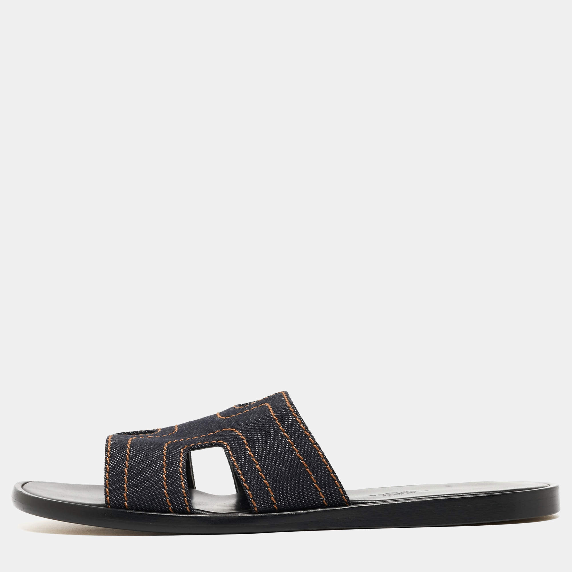 Hermes Navy Blue Denim Izmir Slides Size 41