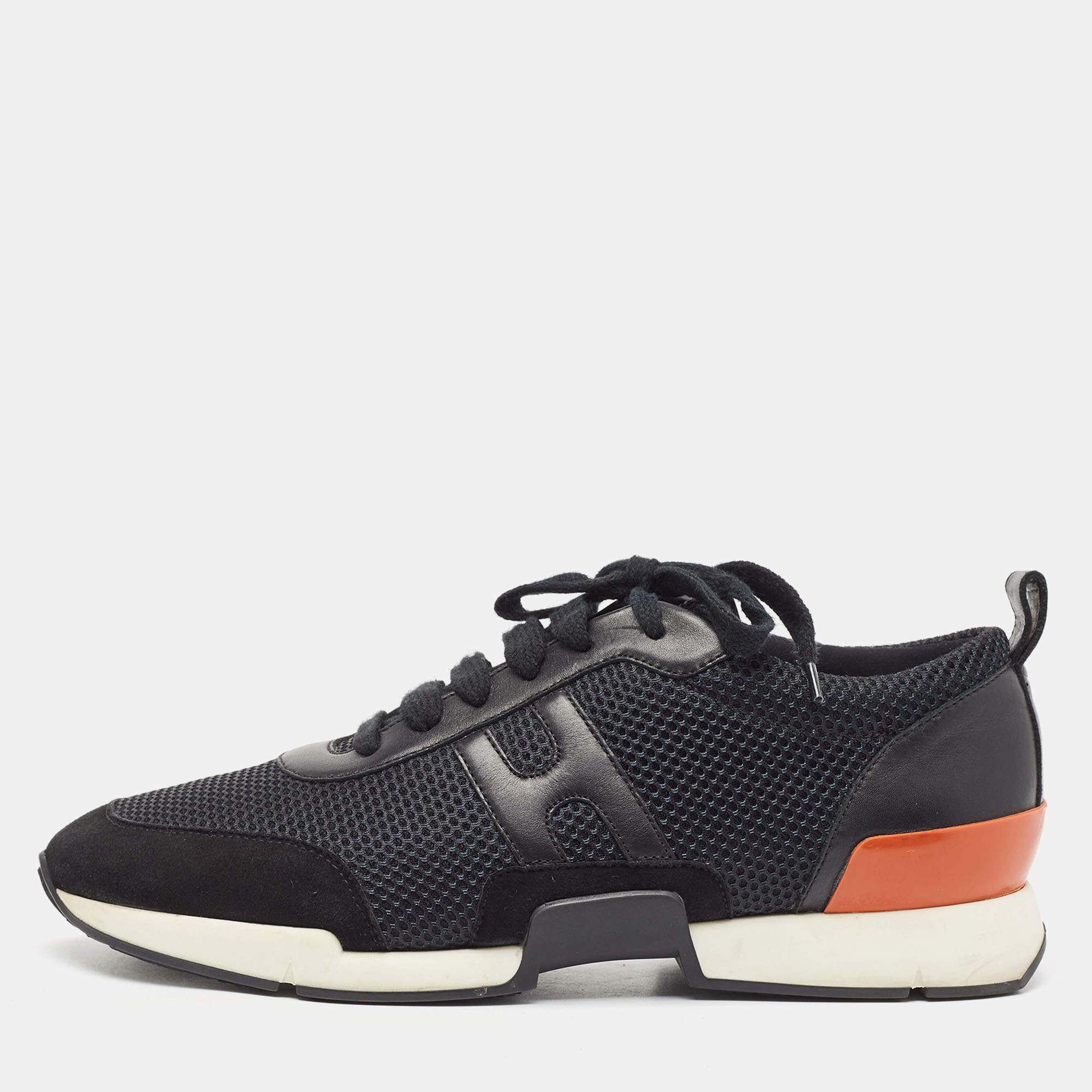 Hermes Black Mesh and Leather Low Top Sneakers Size 42.5