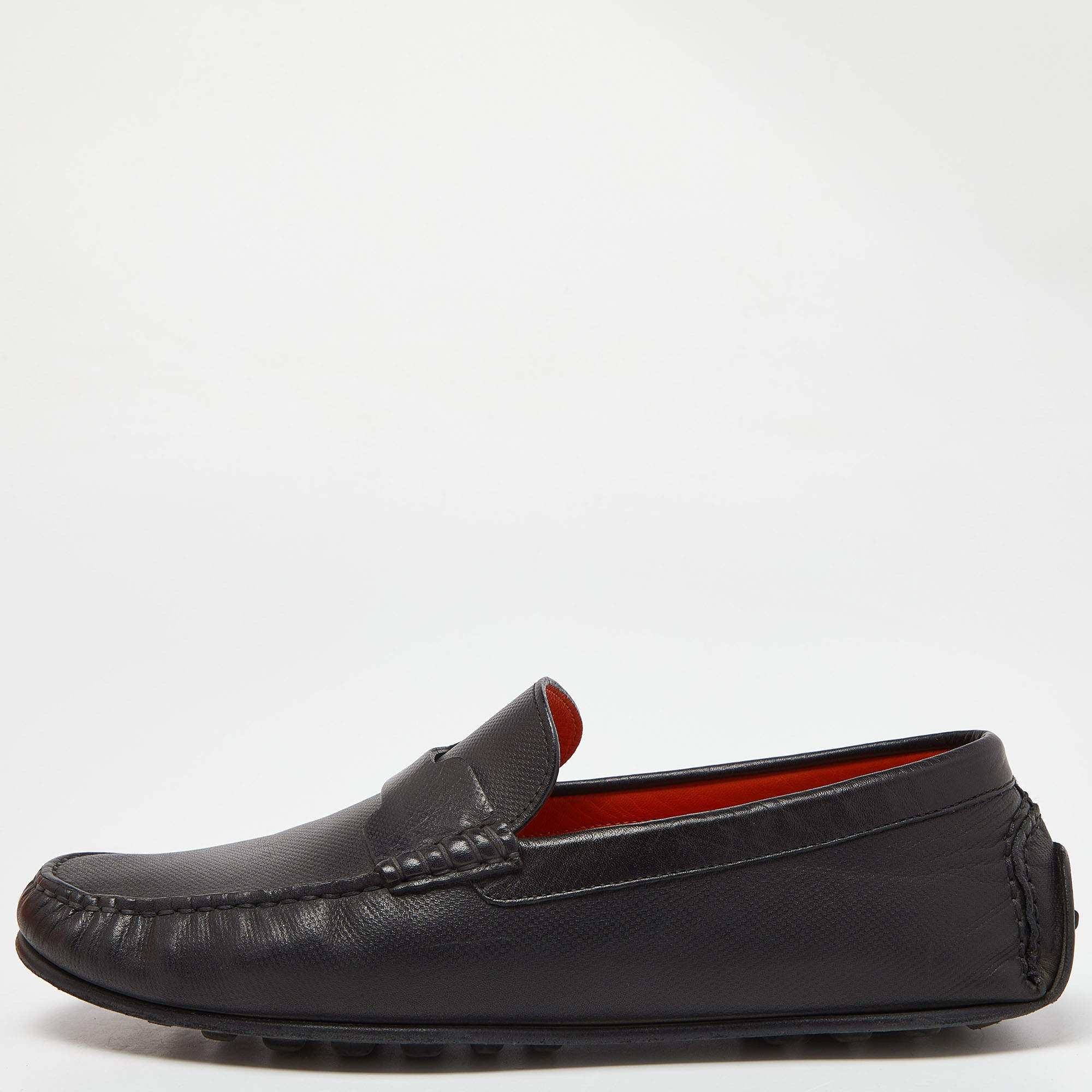 Pre Owned Hermes Black Leather Kennedy Slip On Loafers Size 40.5