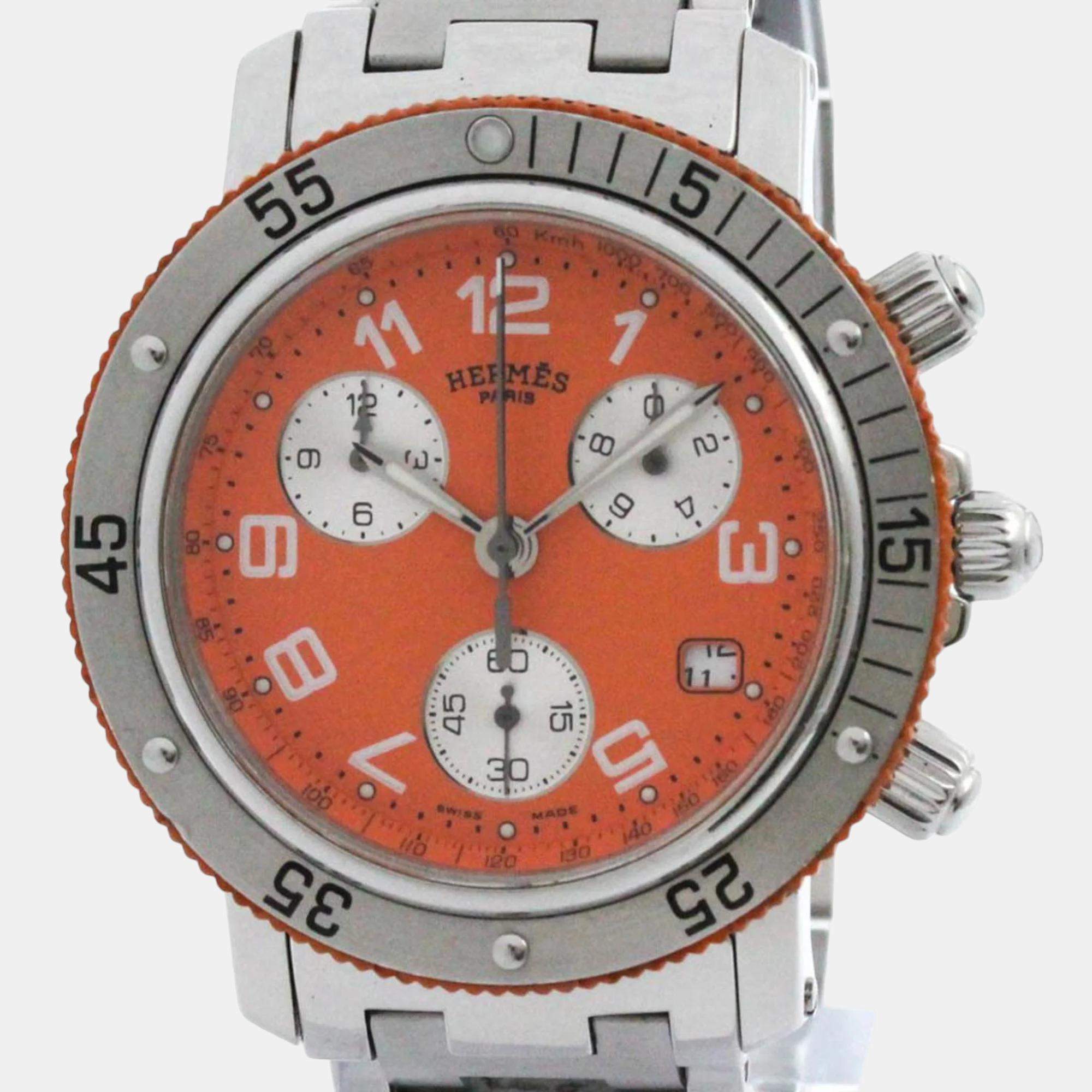 Hermes Orange Stainless Steel Clipper CL2.916 Quartz Men's Wristwatch 40 mm