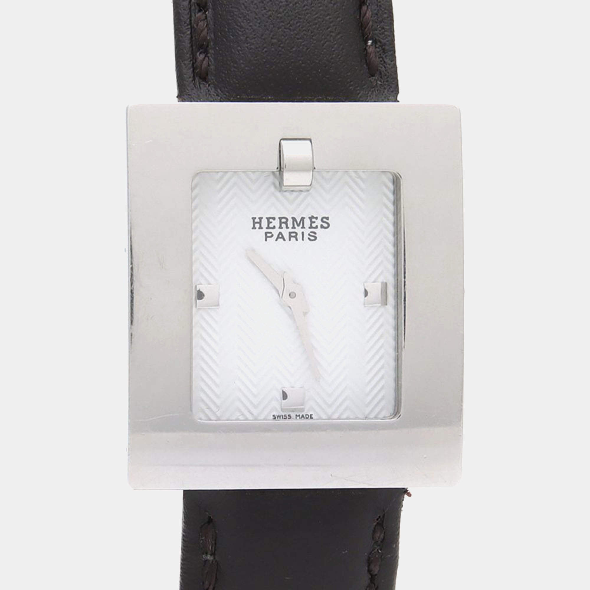 Pre Owned Hermes Belt BE1.210 Quartz White Stainless Steel Men's Wristwatch 26 mm