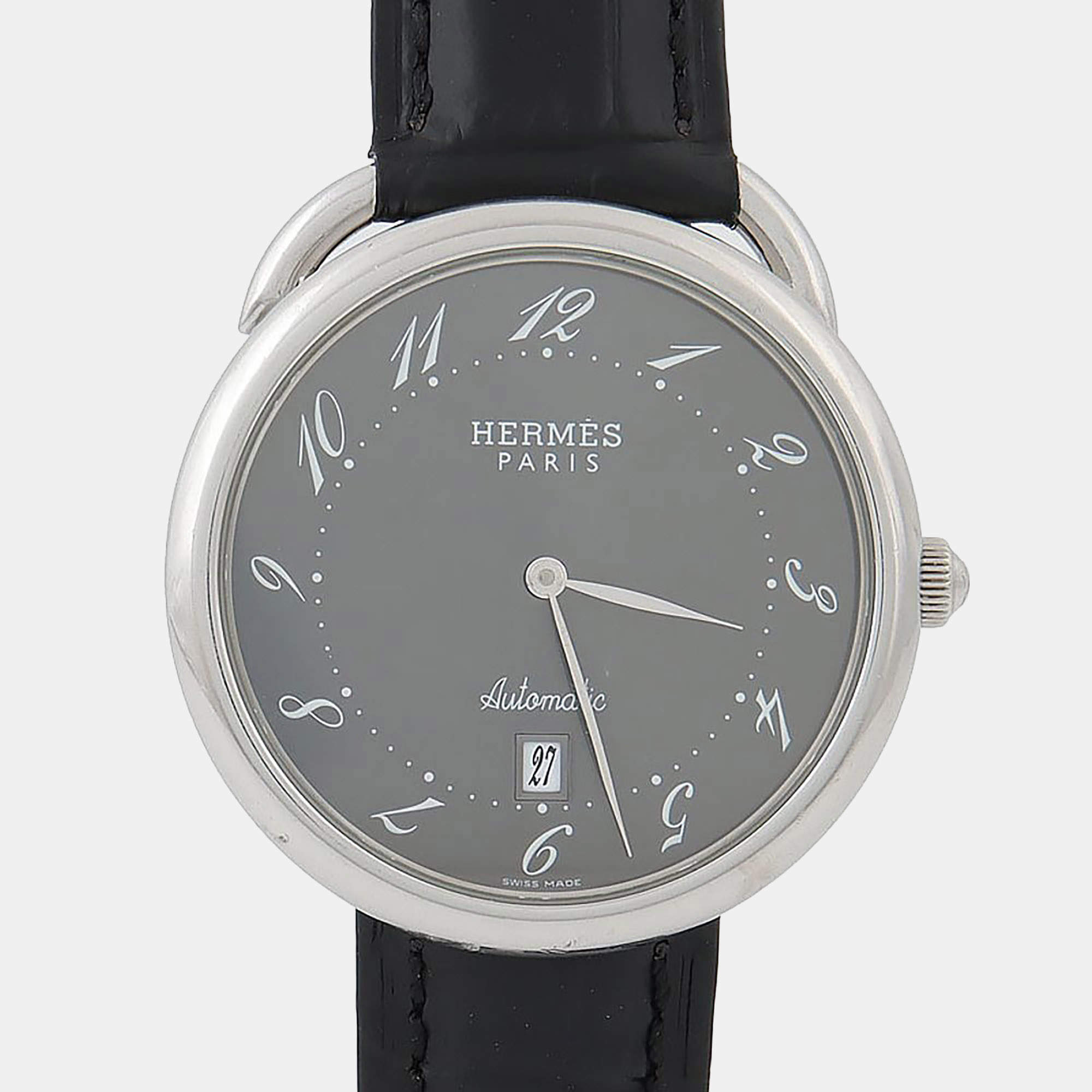 مملوكة مسبقًا Hermes Arceau AR4.810 Black Stainless Steel Automatic Men's Wristwatch 41.5mm