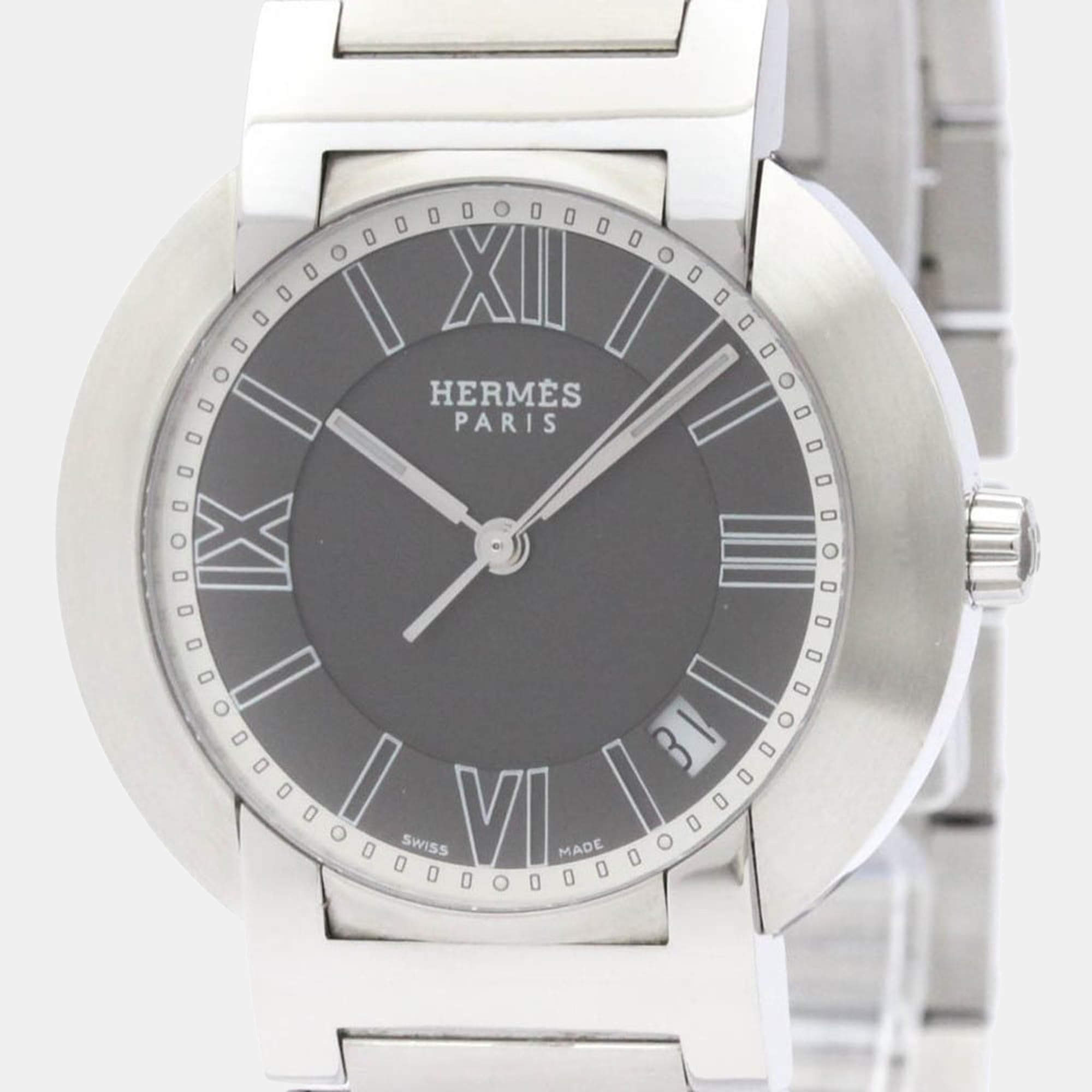 Hermes Black Stainless Steel Nomade NO1.710 Quartz Men's Wristwatch 36 mm