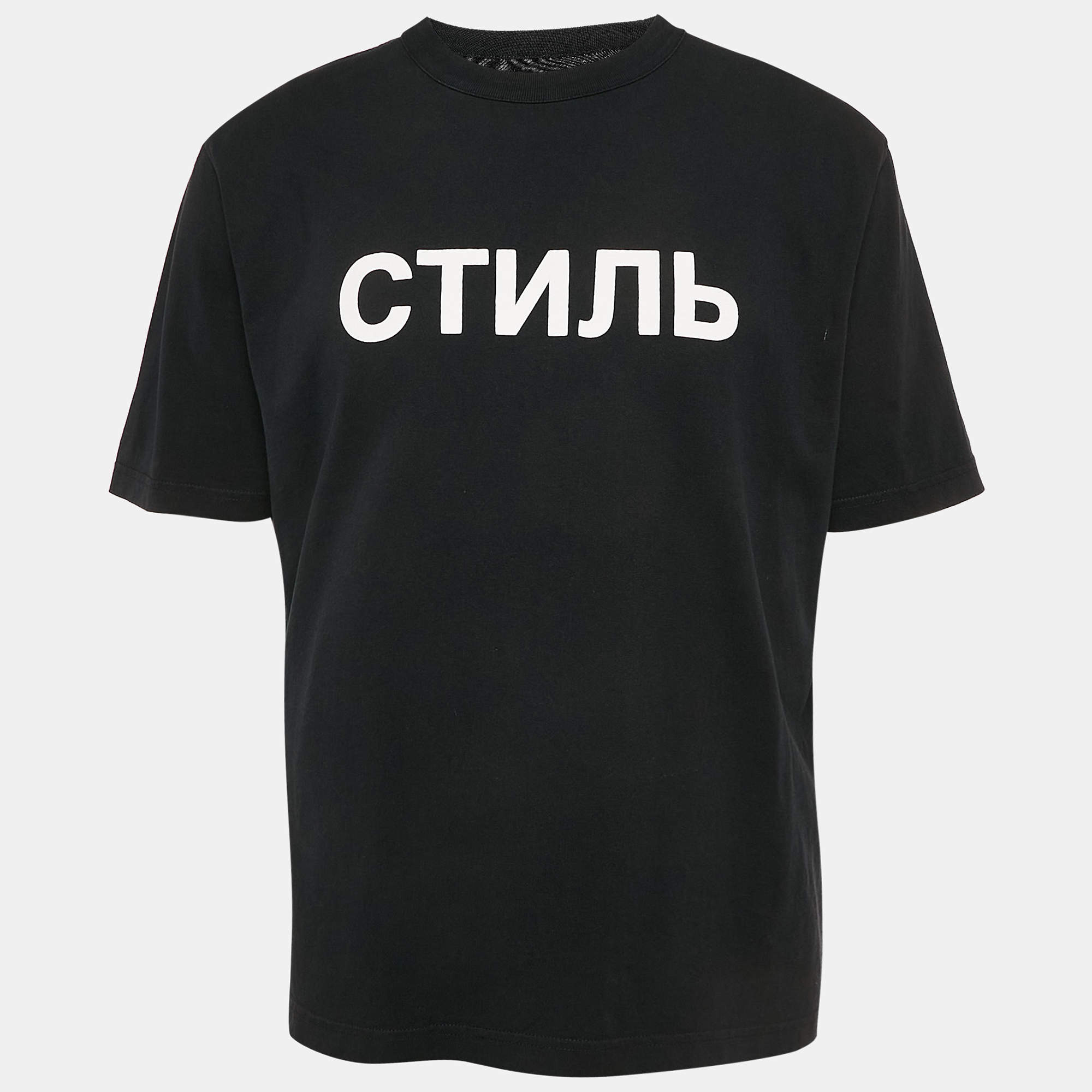 Heron Preston Black Printed Cotton Crew Neck T-Shirt M