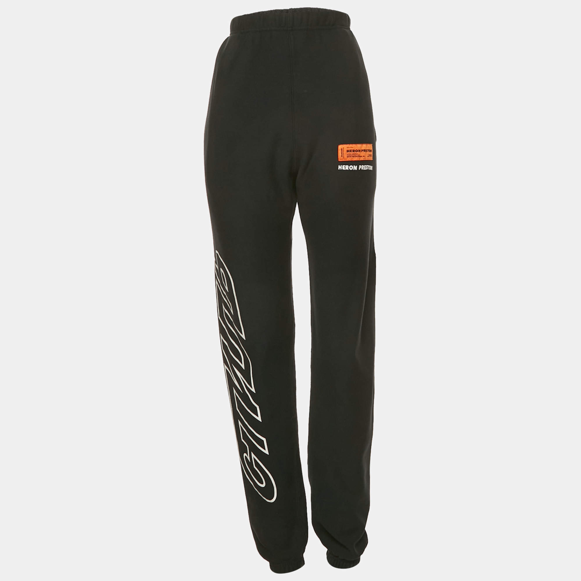 Pre Owned Heron Preston Black Printed Cotton Jersey Sweatpants L