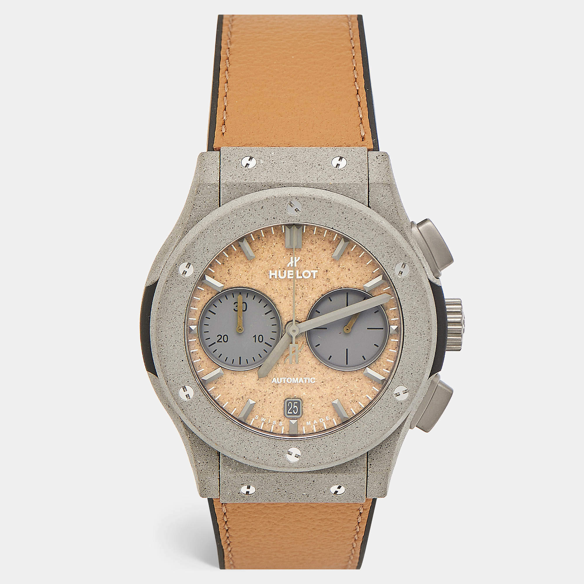 Hublot Tan Dial Grey Concrete Sand Camel Leather Limited Edition Classic Fusion Year of The Fiftieth 521.XC.0570.VR.UAE21 Men's Wristwatch 45 mm