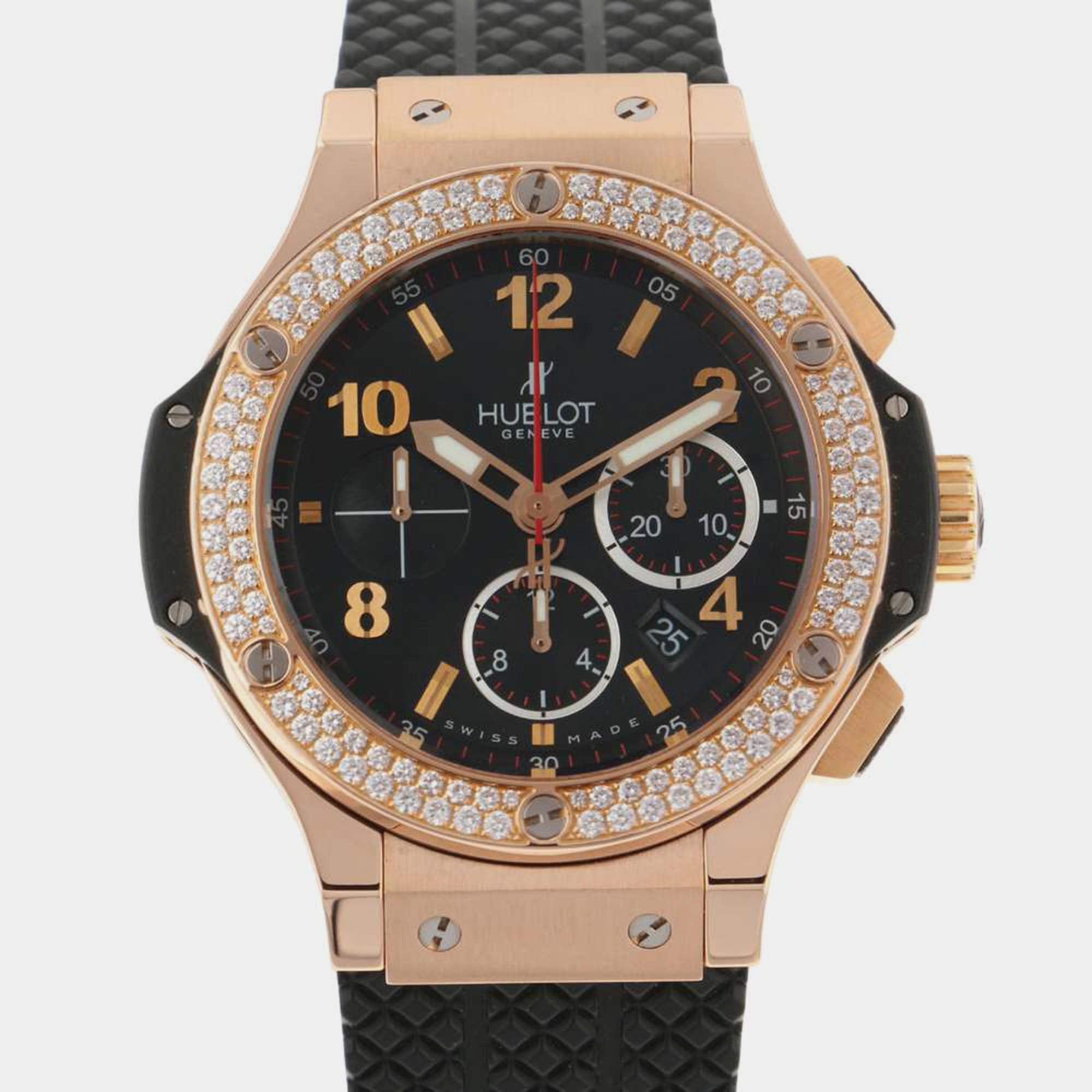 Hublot Black 18k Rose Gold Big Bang Automatic Men's Wristwatch 44 mm