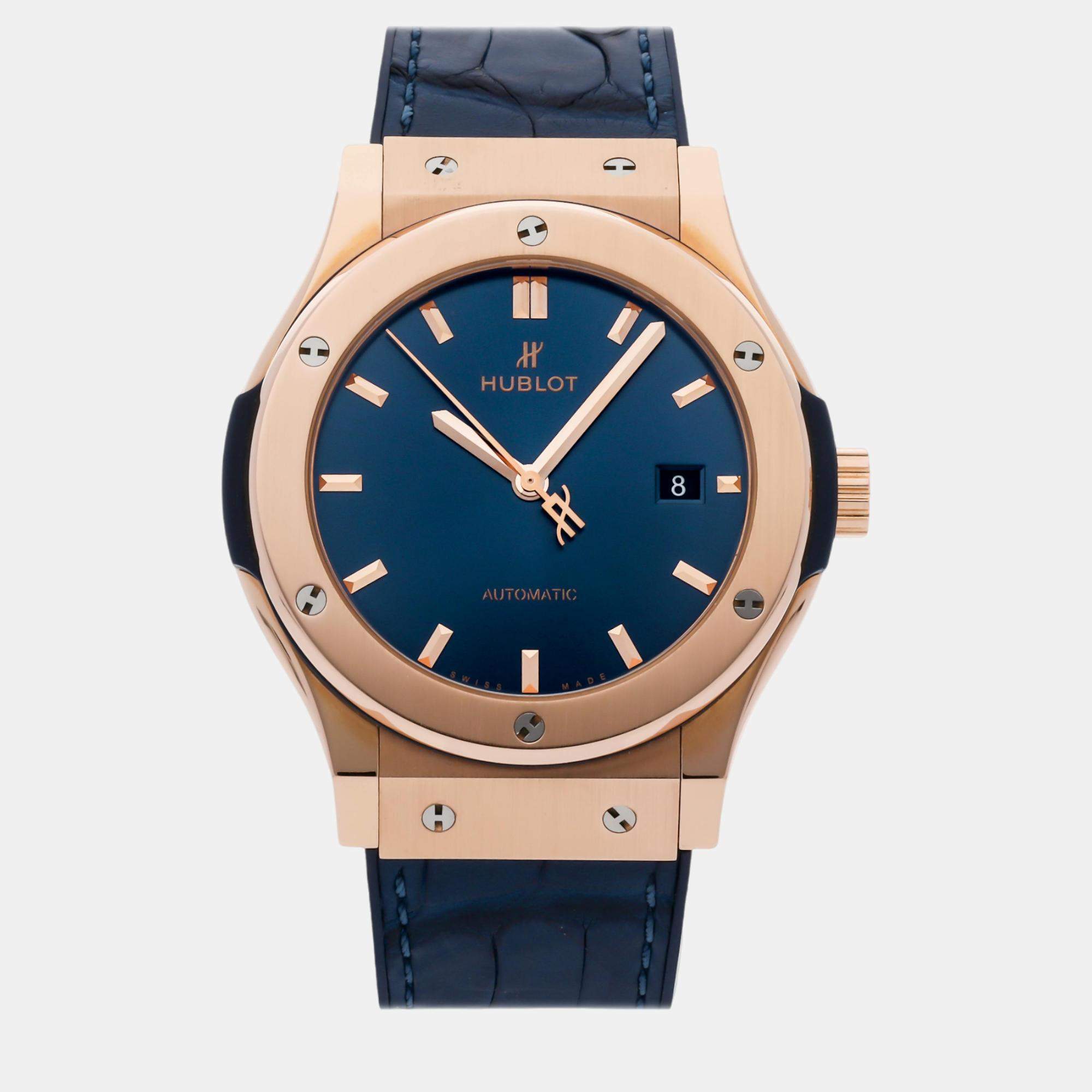 Pre Owned Hublot Blue 18k Rose Gold Classic Fusion 542.OX.7180.LR Automatic Men's Wristwatch 42 mm