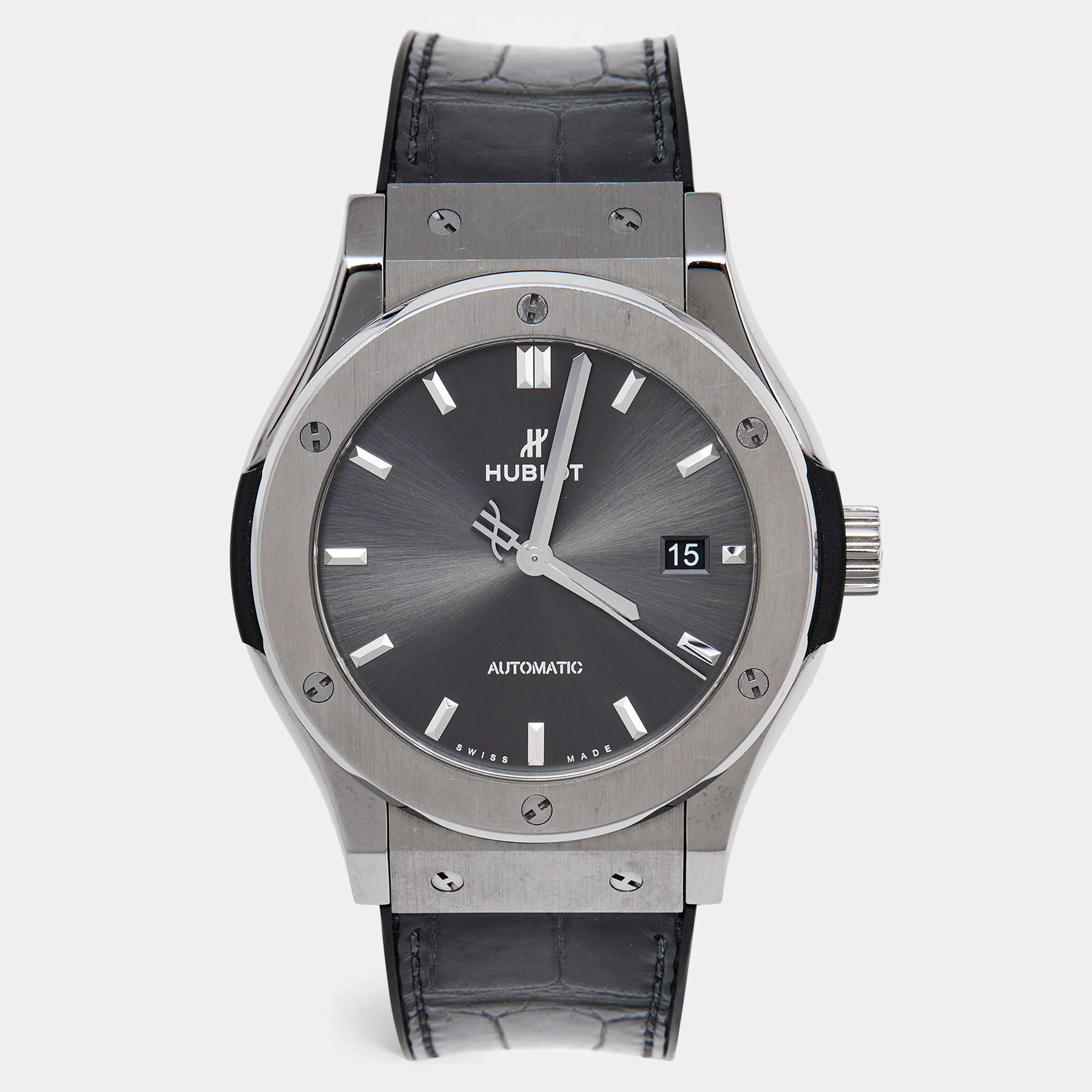 Hublot Grey Titanium Alligator Rubber Classis Fusion 542.NX.1171.RX Men's Wristwatch 42 mm